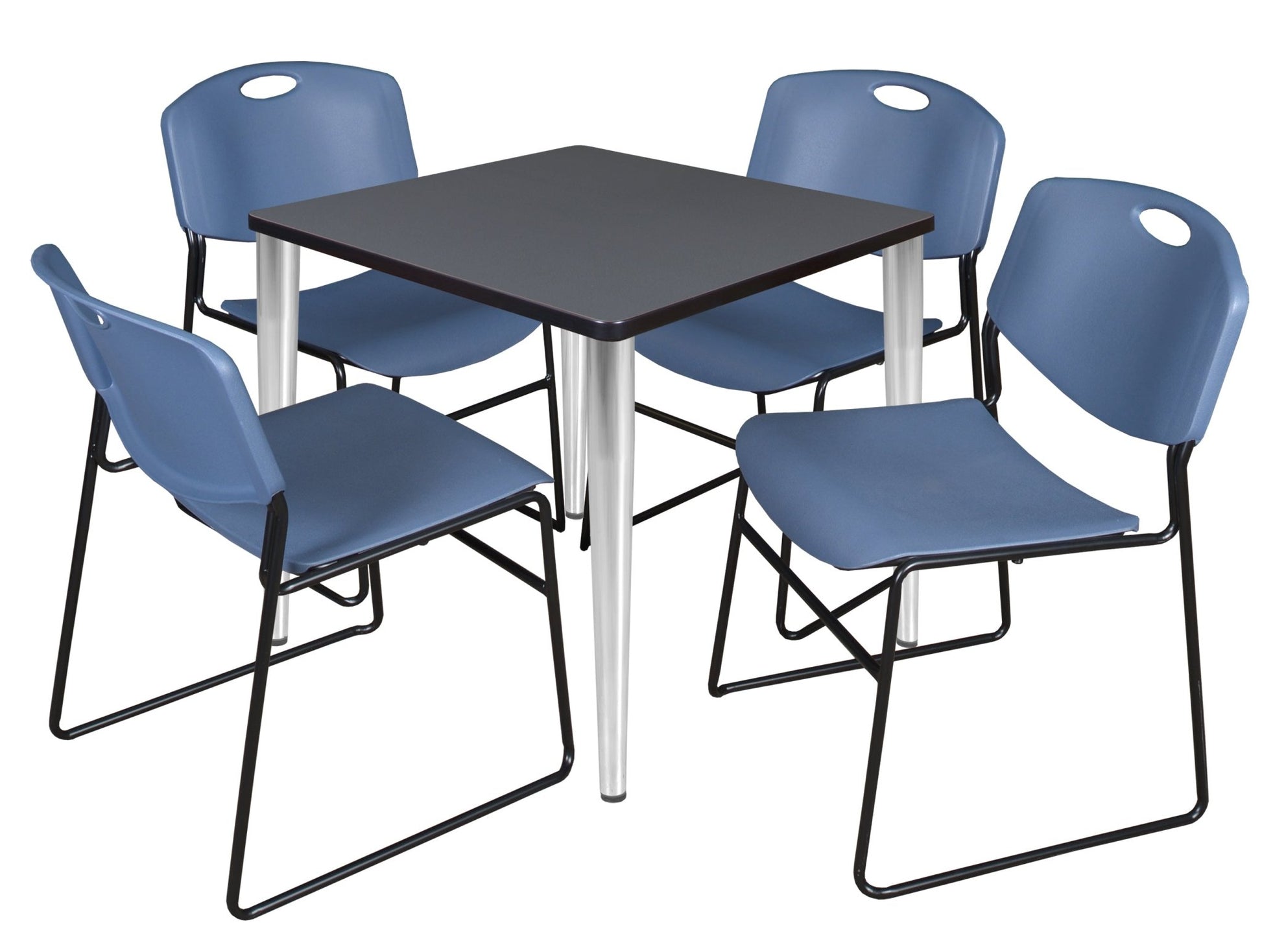 Regency Kahlo 30 in. Square Breakroom Table & 4 Zeng Stack Chairs - SchoolOutlet