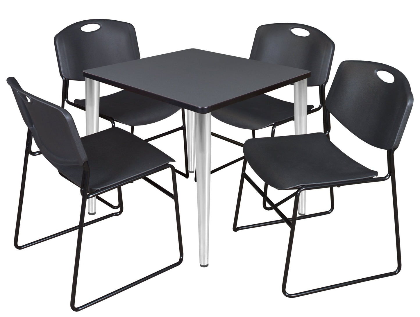 Regency Kahlo 30 in. Square Breakroom Table & 4 Zeng Stack Chairs - SchoolOutlet