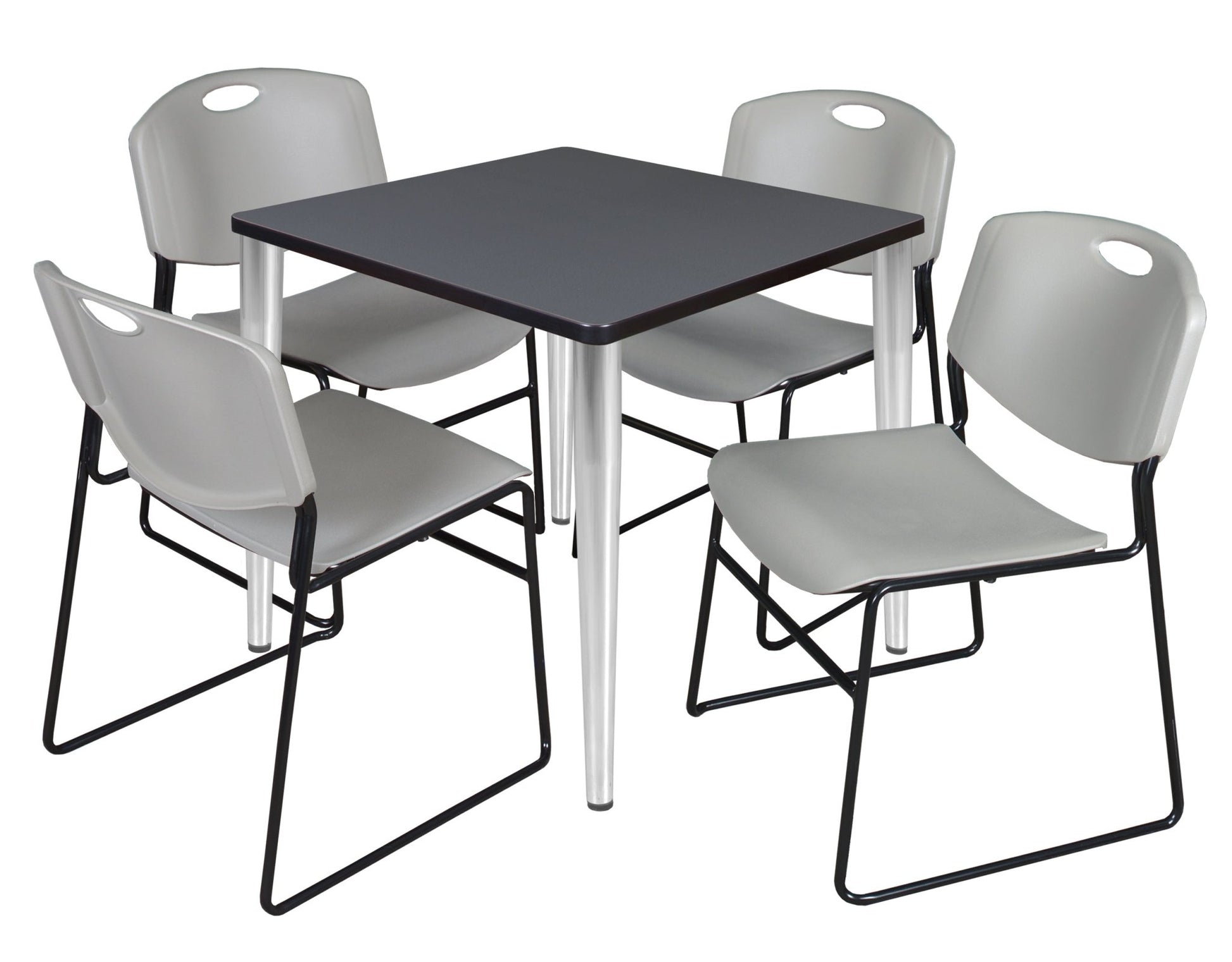 Regency Kahlo 30 in. Square Breakroom Table & 4 Zeng Stack Chairs - SchoolOutlet