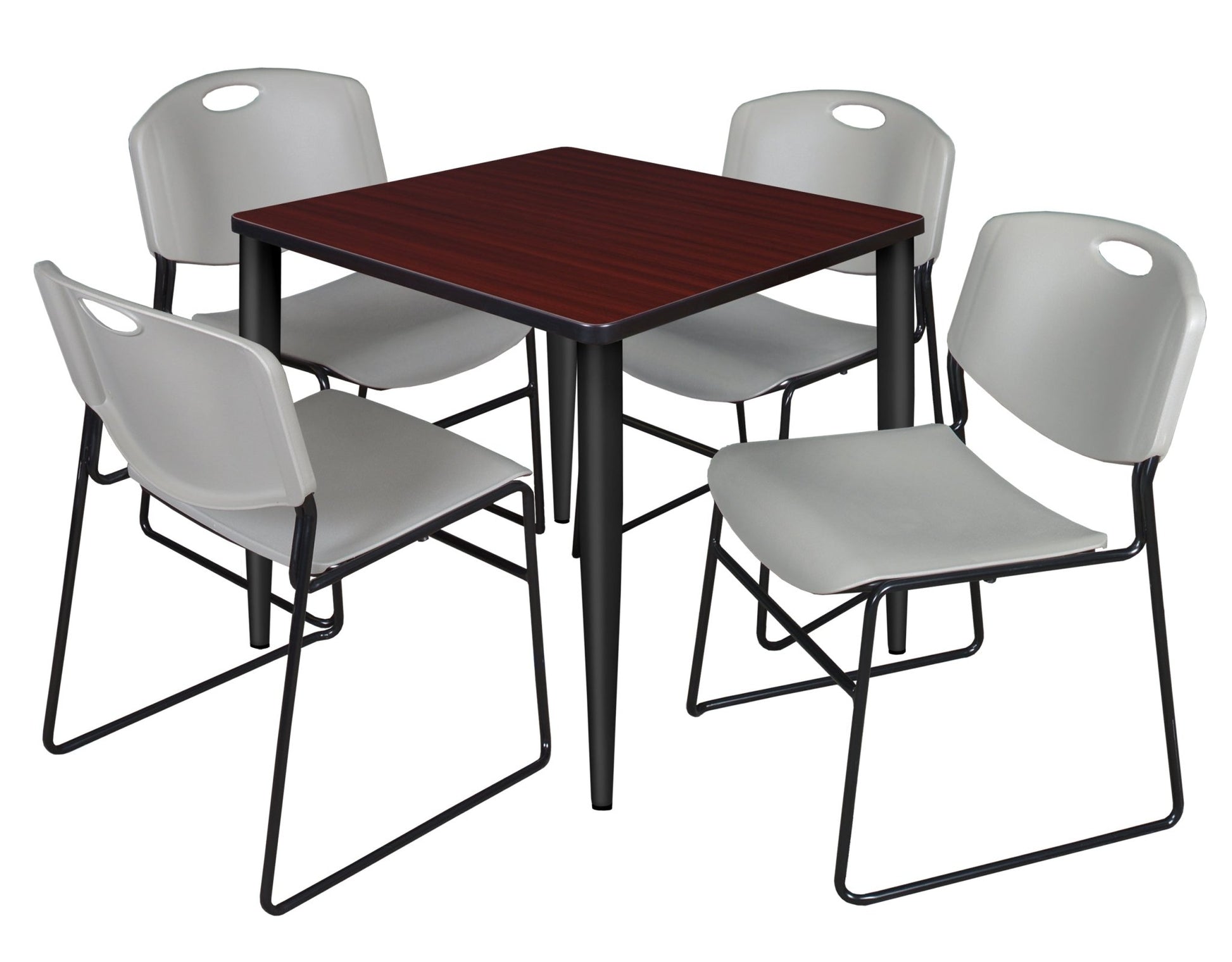Regency Kahlo 30 in. Square Breakroom Table & 4 Zeng Stack Chairs - SchoolOutlet