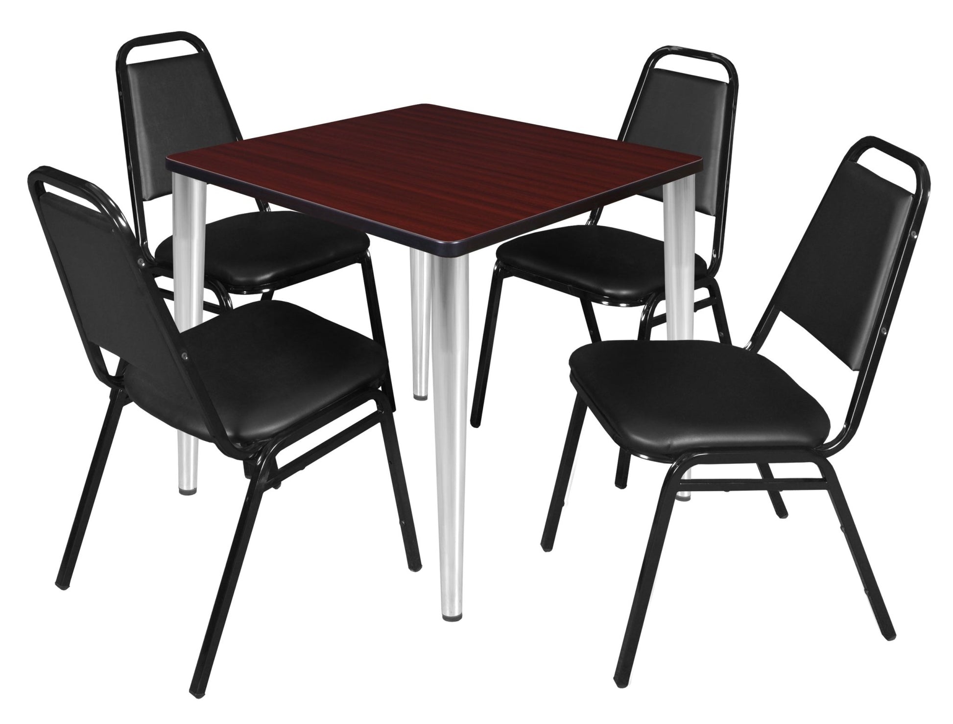 Regency Kahlo 30 in. Square Breakroom Table & 4 Restaurant Stack Chairs - Black - SchoolOutlet
