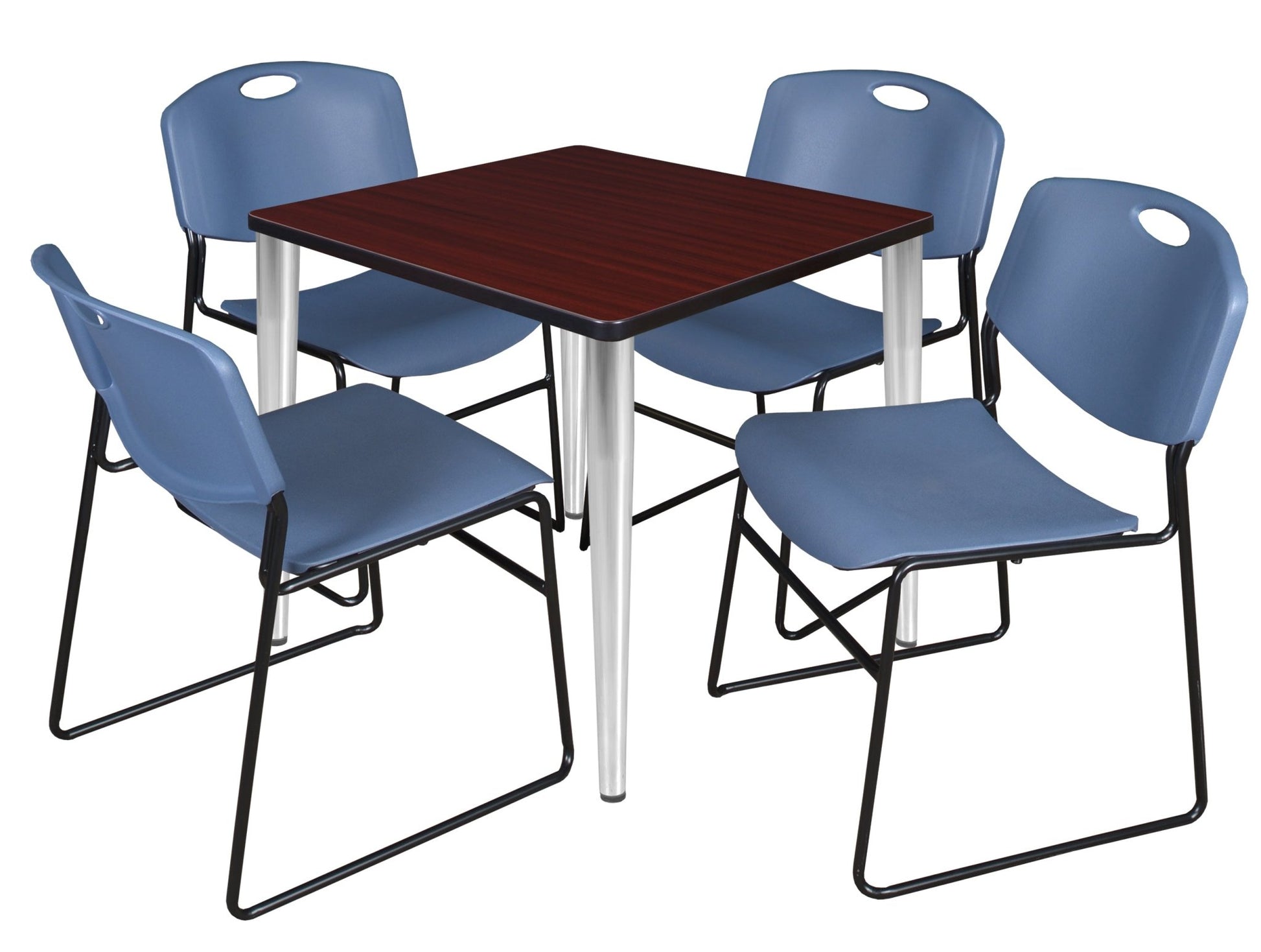 Regency Kahlo 30 in. Square Breakroom Table & 4 Zeng Stack Chairs - SchoolOutlet