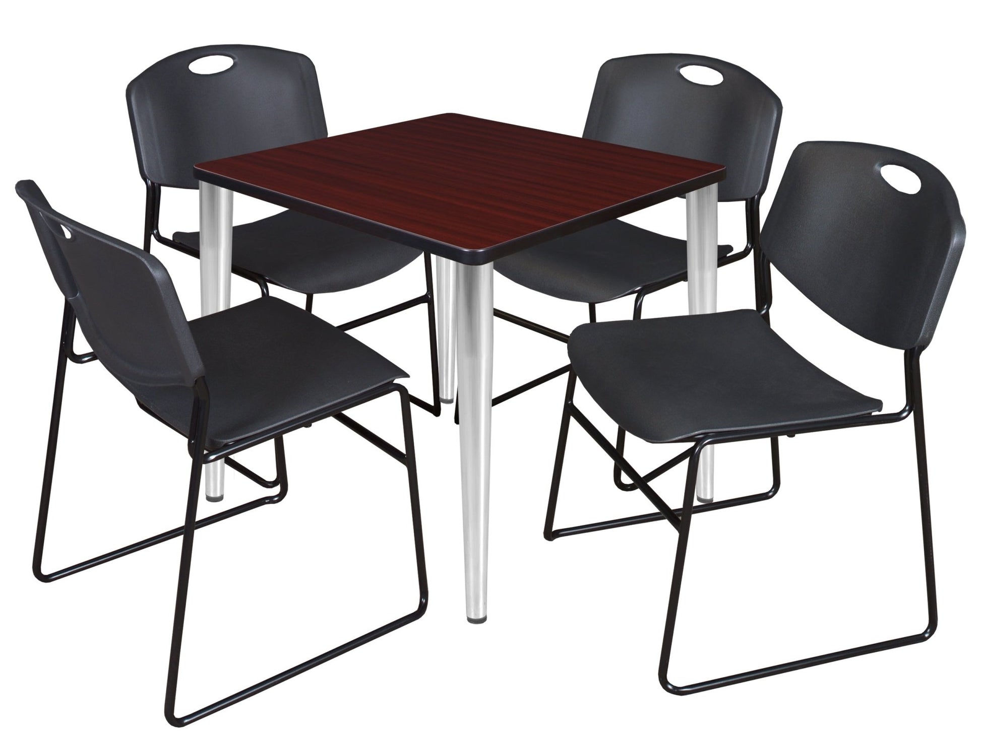 Regency Kahlo 30 in. Square Breakroom Table & 4 Zeng Stack Chairs - SchoolOutlet
