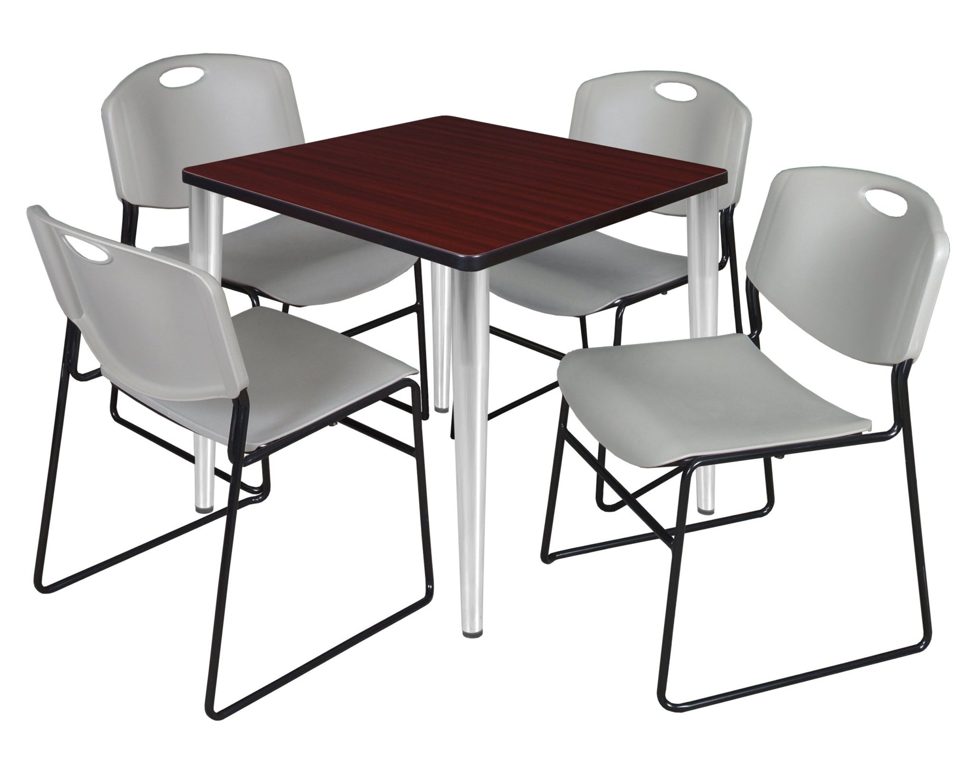 Regency Kahlo 30 in. Square Breakroom Table & 4 Zeng Stack Chairs - SchoolOutlet