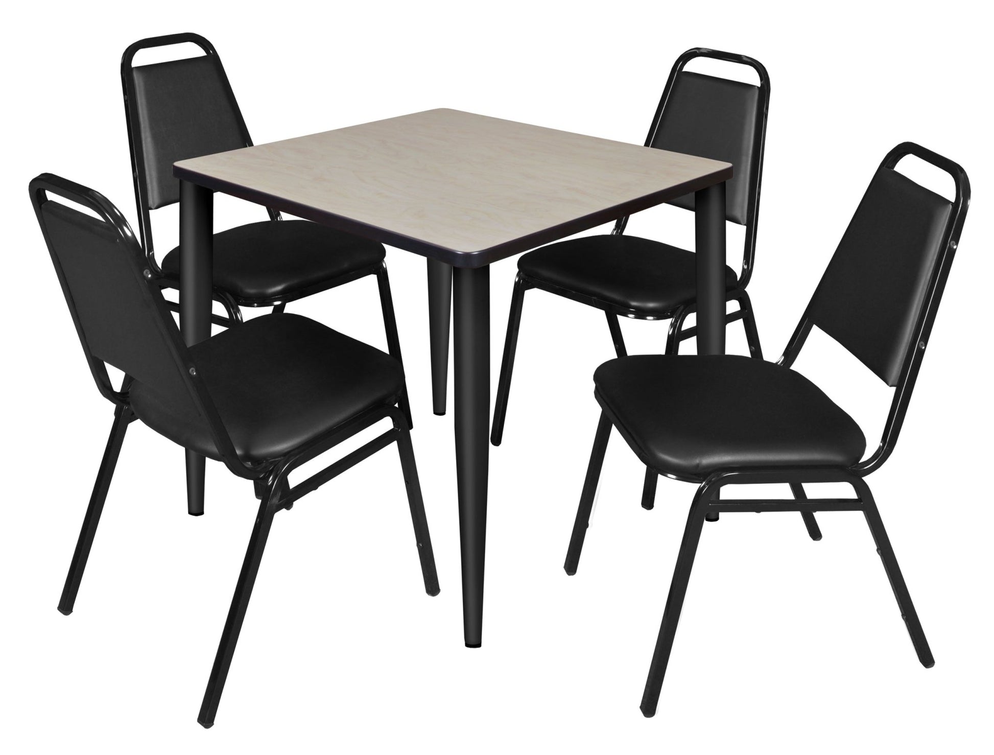 Regency Kahlo 30 in. Square Breakroom Table & 4 Restaurant Stack Chairs - Black - SchoolOutlet