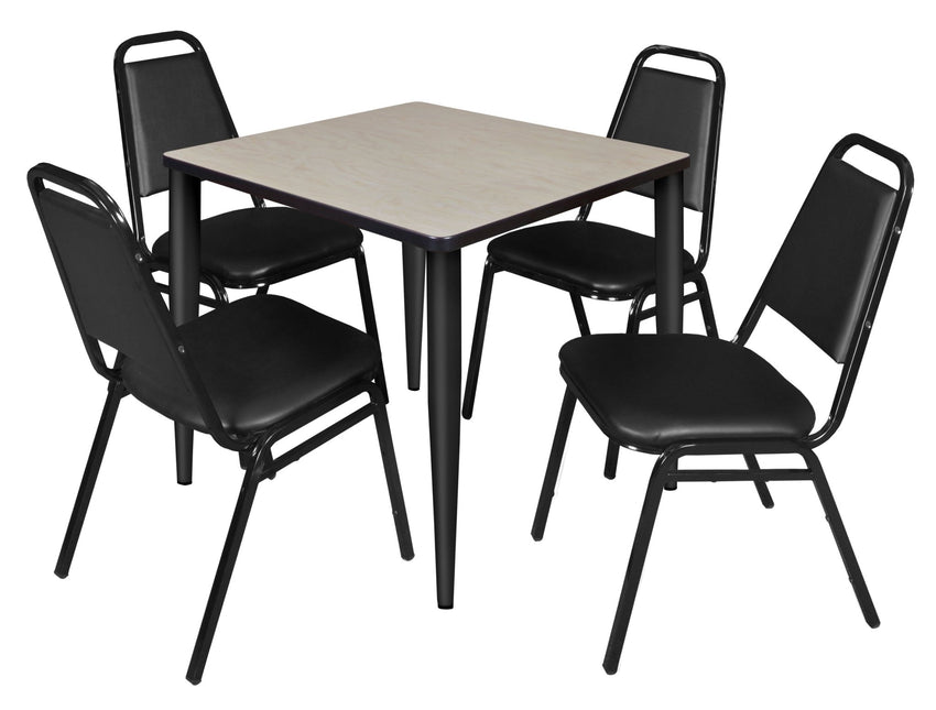 Regency Kahlo 30 in. Square Breakroom Table & 4 Restaurant Stack Chairs - Black - SchoolOutlet