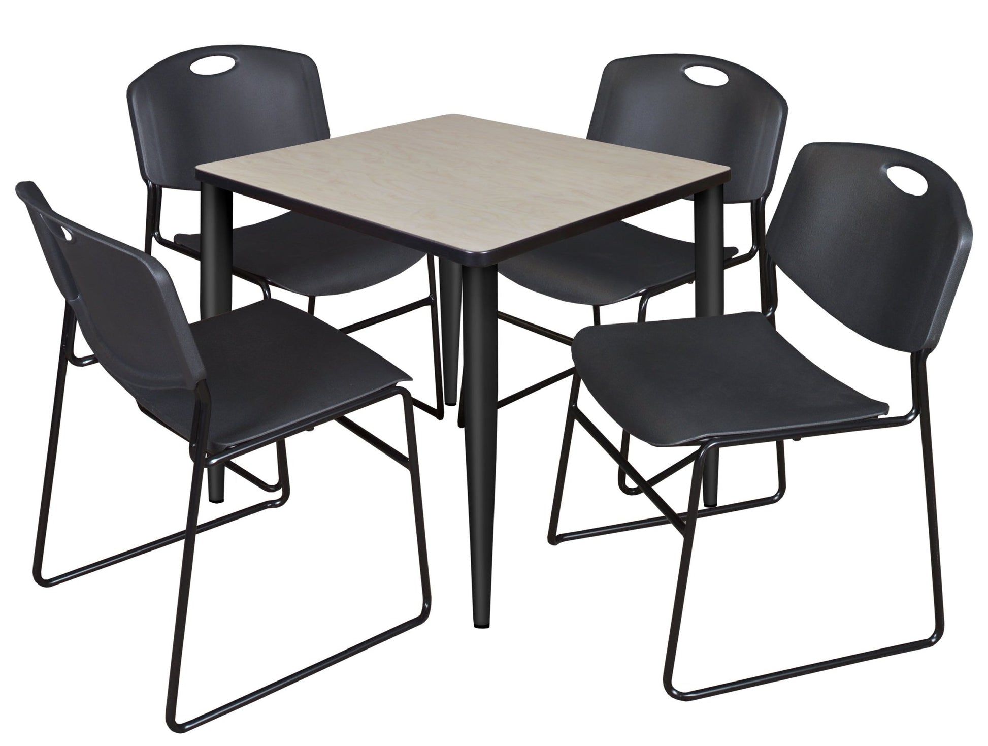 Regency Kahlo 30 in. Square Breakroom Table & 4 Zeng Stack Chairs - SchoolOutlet