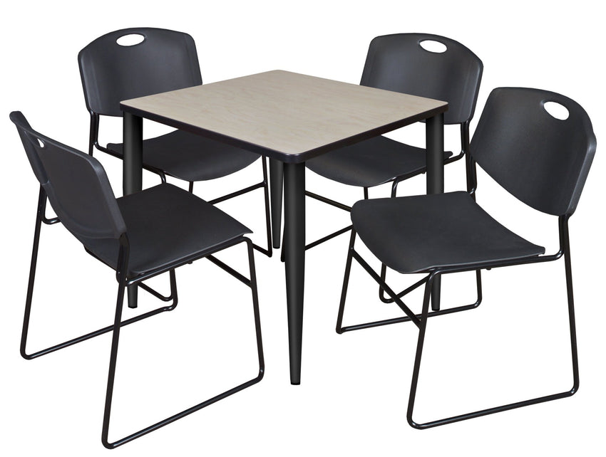 Regency Kahlo 30 in. Square Breakroom Table & 4 Zeng Stack Chairs - SchoolOutlet