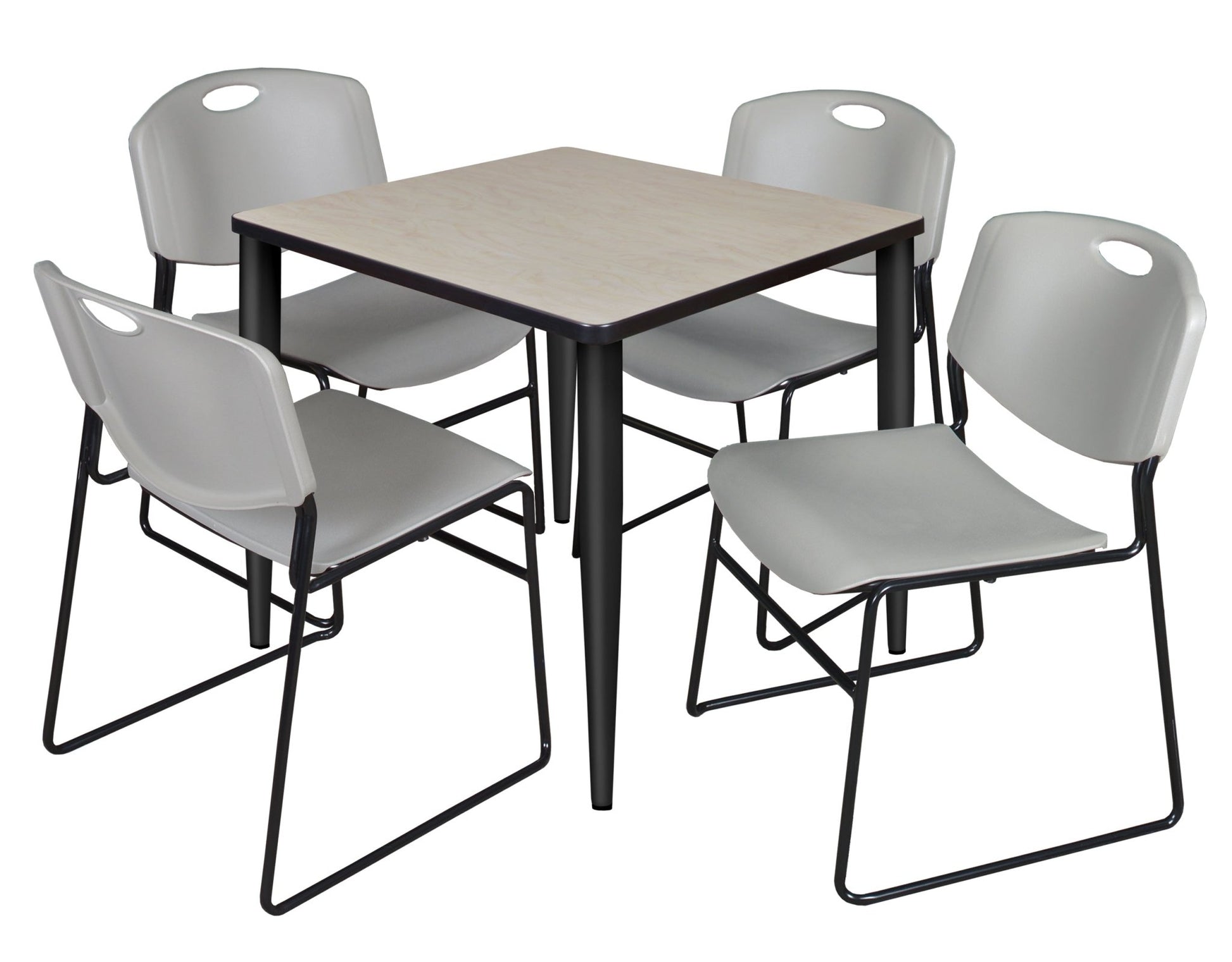 Regency Kahlo 30 in. Square Breakroom Table & 4 Zeng Stack Chairs - SchoolOutlet