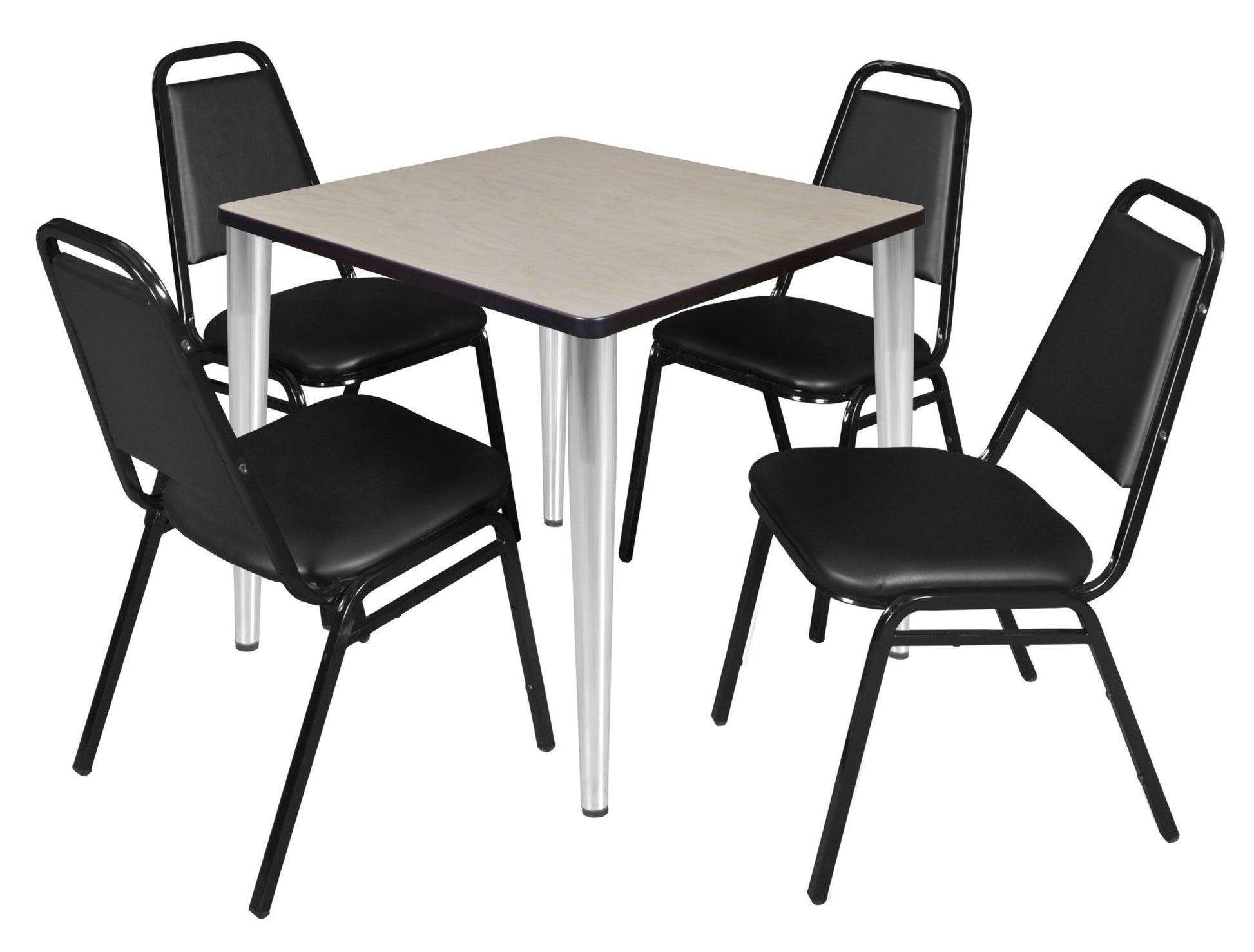 Regency Kahlo 30 in. Square Breakroom Table & 4 Restaurant Stack Chairs - Black - SchoolOutlet