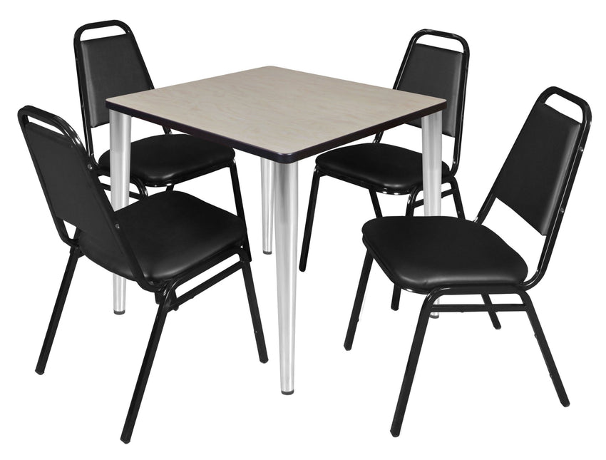 Regency Kahlo 30 in. Square Breakroom Table & 4 Restaurant Stack Chairs - Black - SchoolOutlet