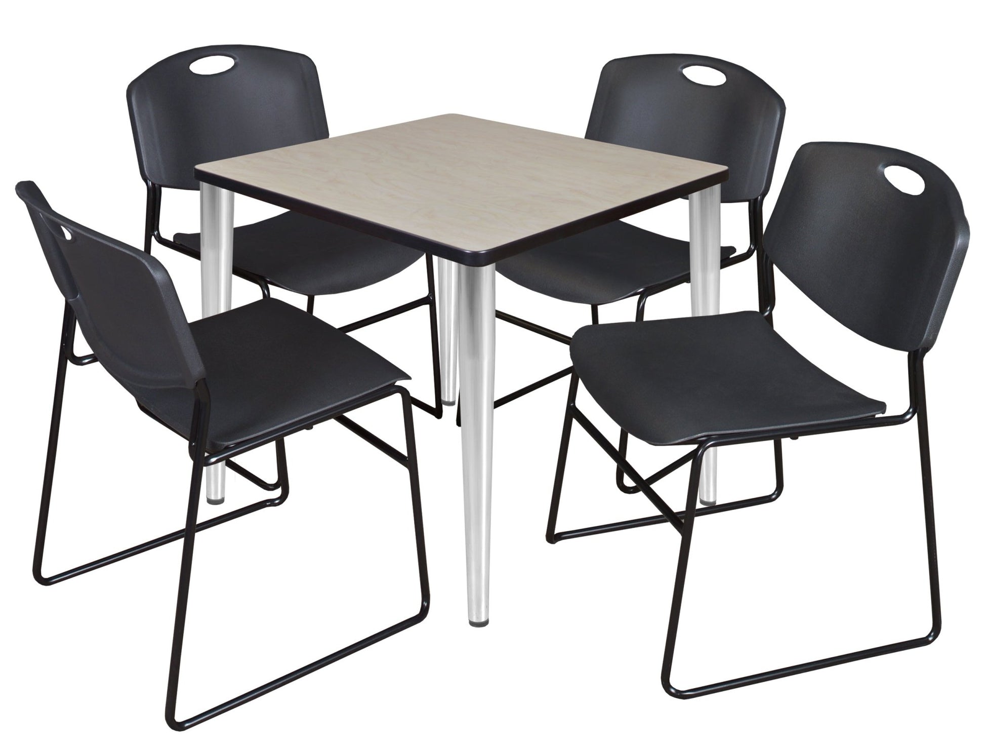 Regency Kahlo 30 in. Square Breakroom Table & 4 Zeng Stack Chairs - SchoolOutlet