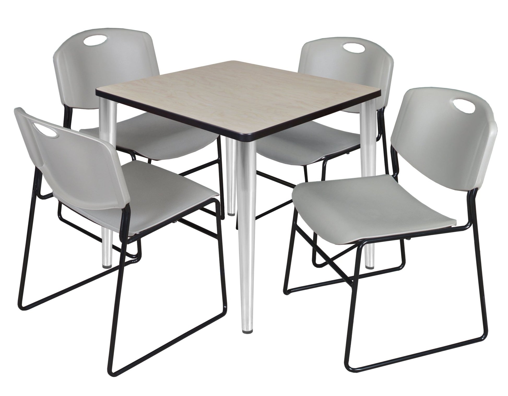 Regency Kahlo 30 in. Square Breakroom Table & 4 Zeng Stack Chairs - SchoolOutlet