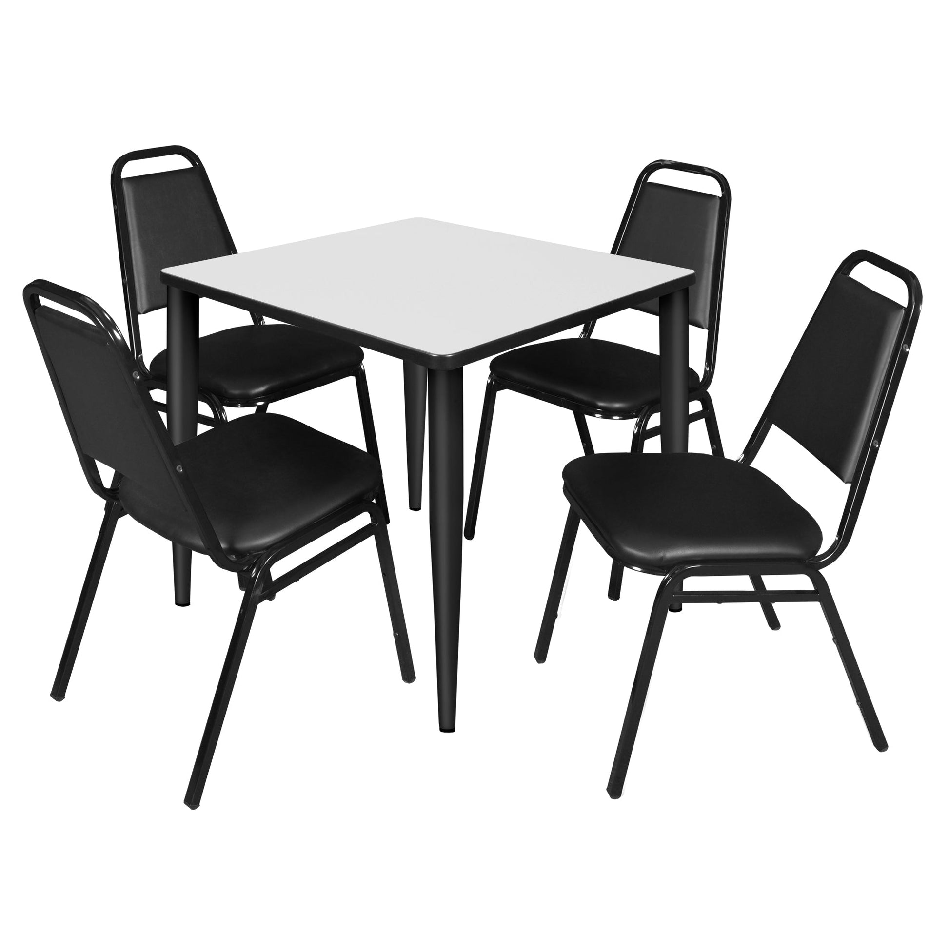 Regency Kahlo 30 in. Square Breakroom Table & 4 Restaurant Stack Chairs - Black - SchoolOutlet