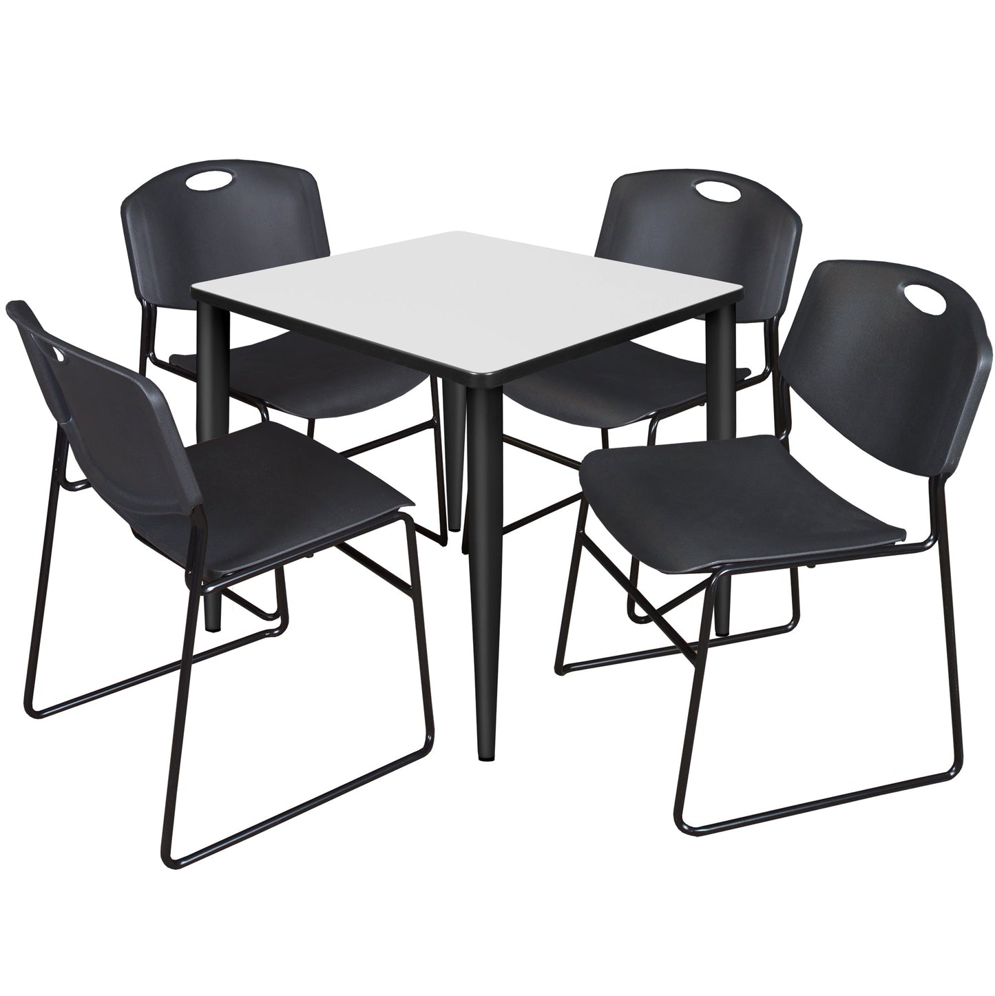 Regency Kahlo 30 in. Square Breakroom Table & 4 Zeng Stack Chairs - SchoolOutlet