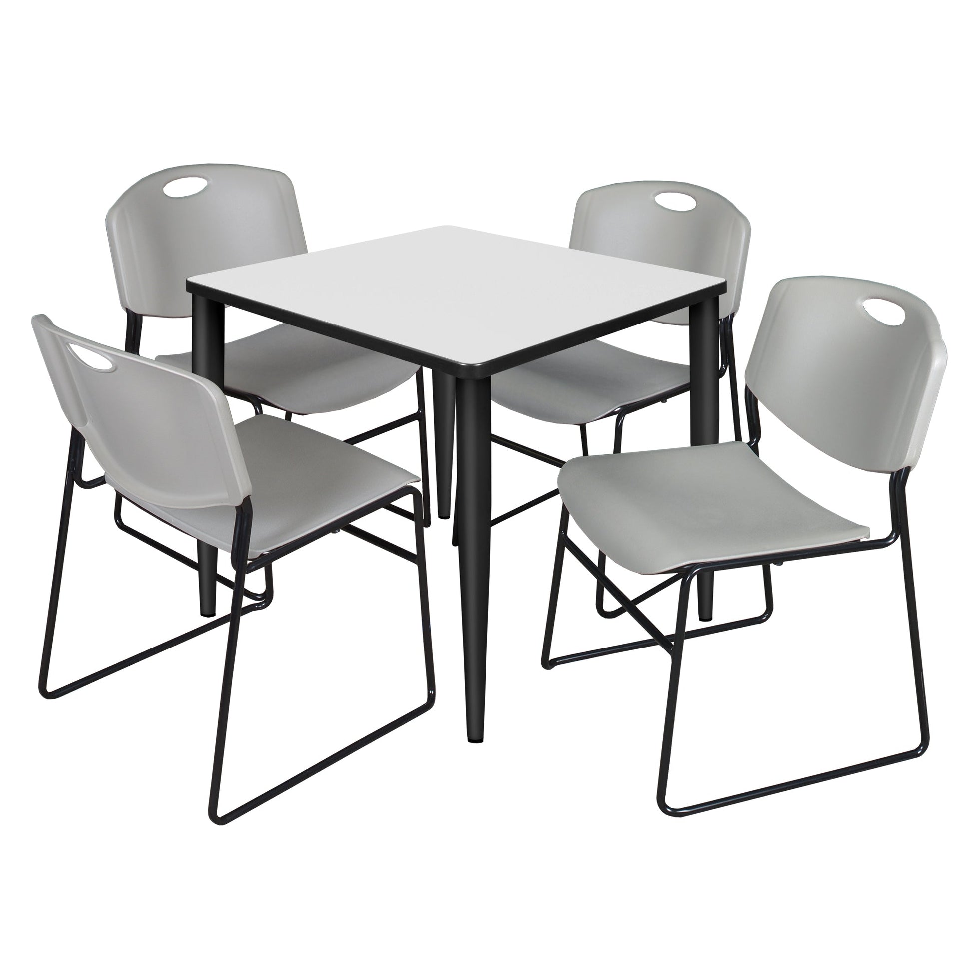 Regency Kahlo 30 in. Square Breakroom Table & 4 Zeng Stack Chairs - SchoolOutlet