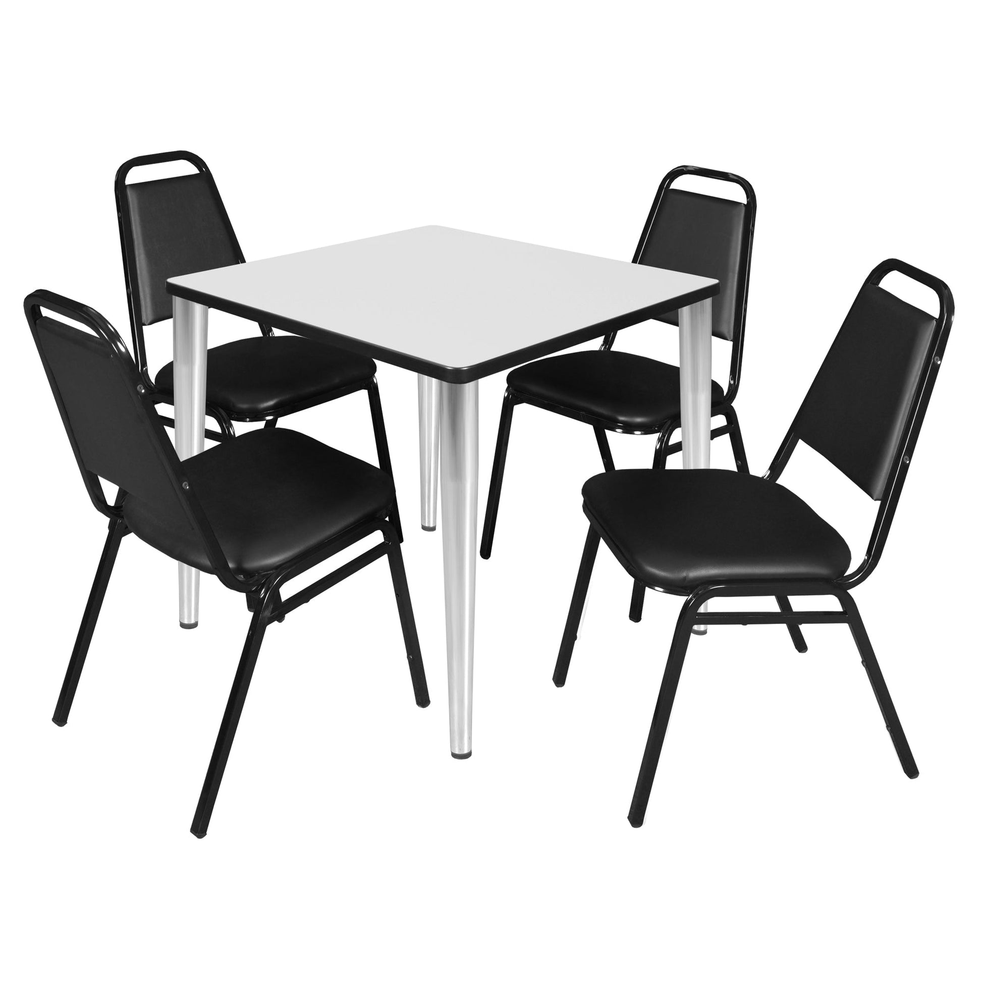 Regency Kahlo 30 in. Square Breakroom Table & 4 Restaurant Stack Chairs - Black - SchoolOutlet