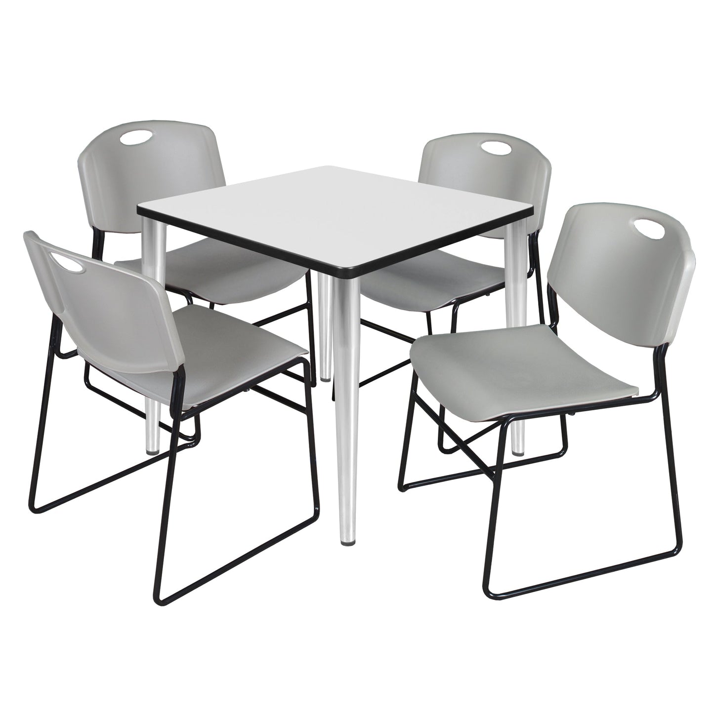 Regency Kahlo 30 in. Square Breakroom Table & 4 Zeng Stack Chairs - SchoolOutlet