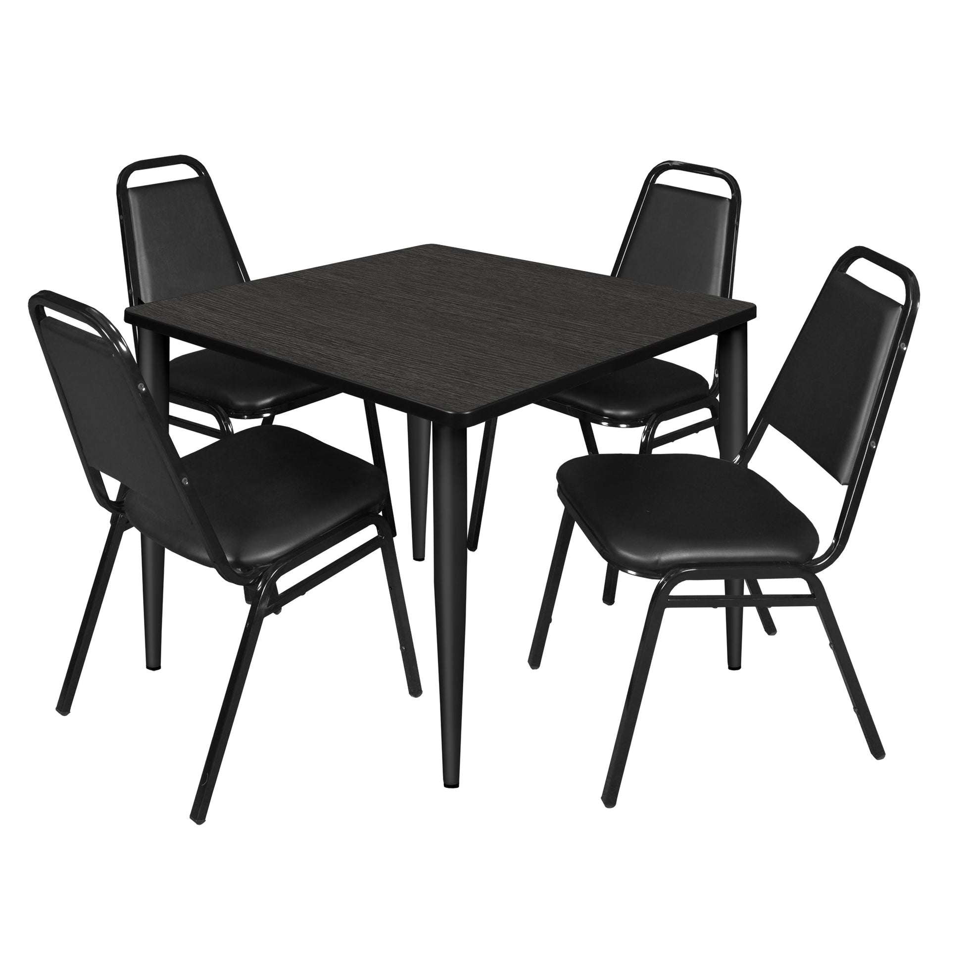 Regency Kahlo 42 in. Square Breakroom Table & 4 Restaurant Stack Chairs - Black - SchoolOutlet