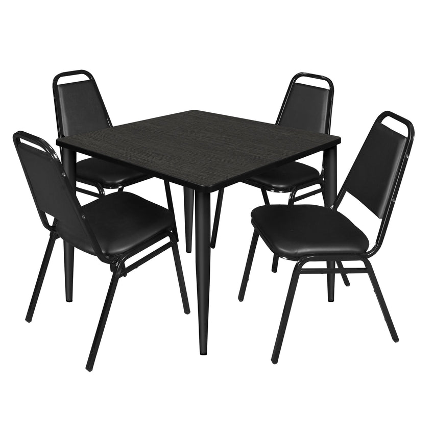 Regency Kahlo 42 in. Square Breakroom Table & 4 Restaurant Stack Chairs - Black - SchoolOutlet