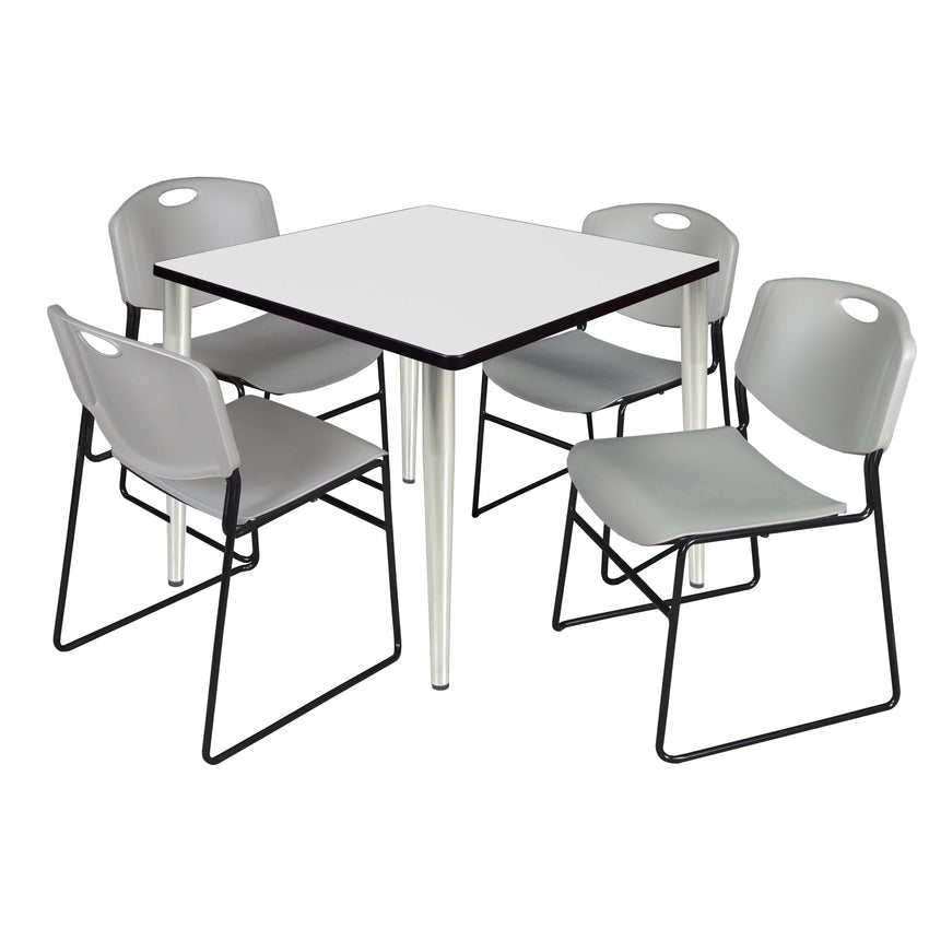 Regency Kahlo 42 in. Square Breakroom Table & 4 Zeng Stack Chairs - SchoolOutlet