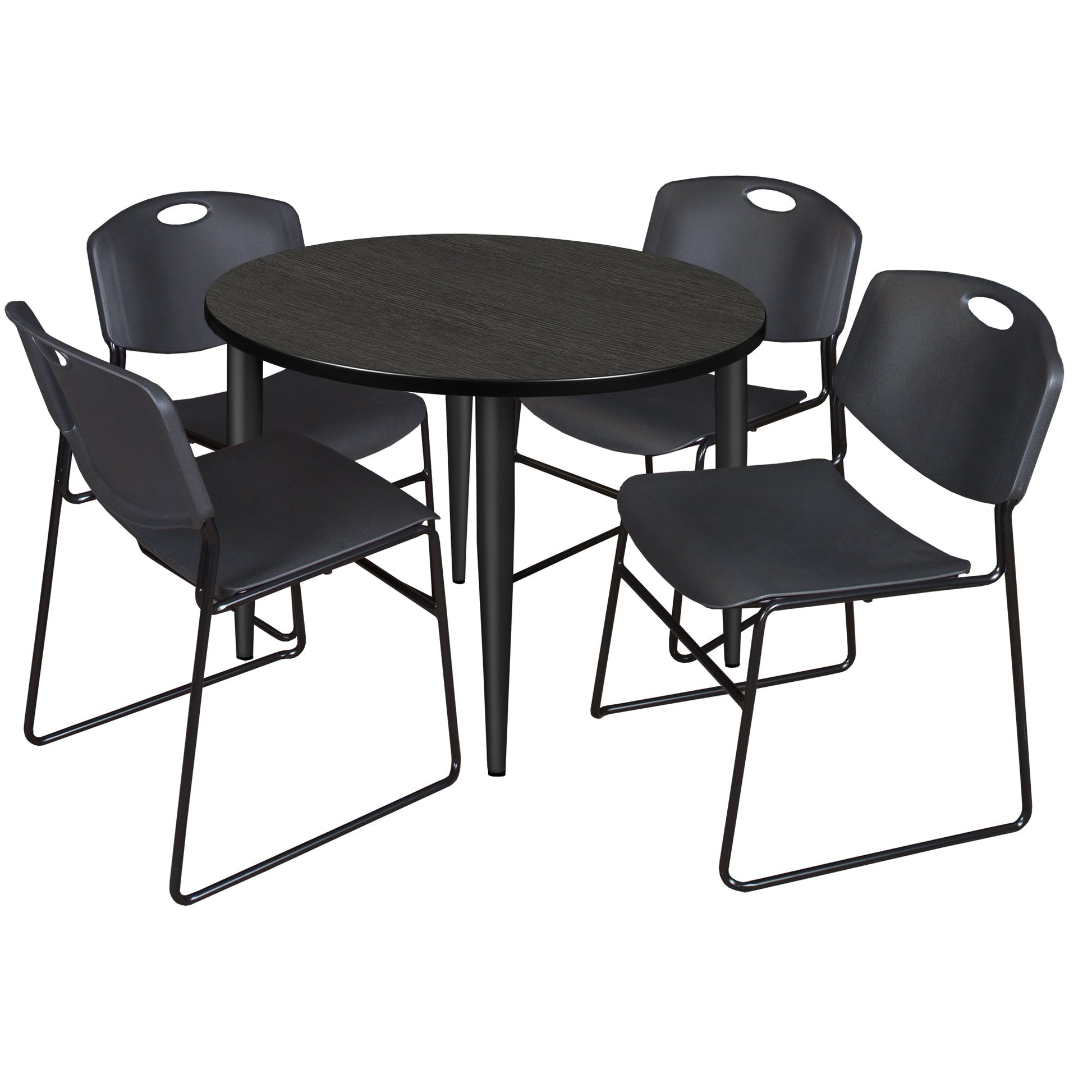 Regency Kahlo 42 in. Round Breakroom Table & 4 Zeng Stack Chairs - SchoolOutlet