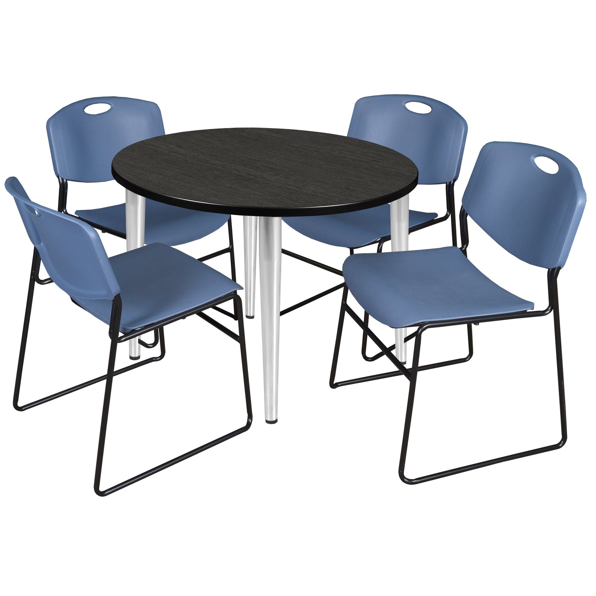 Regency Kahlo 42 in. Round Breakroom Table & 4 Zeng Stack Chairs - SchoolOutlet