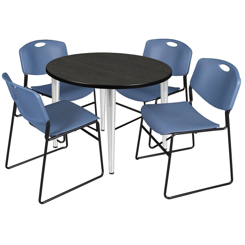 Regency Kahlo 42 in. Round Breakroom Table & 4 Zeng Stack Chairs - SchoolOutlet