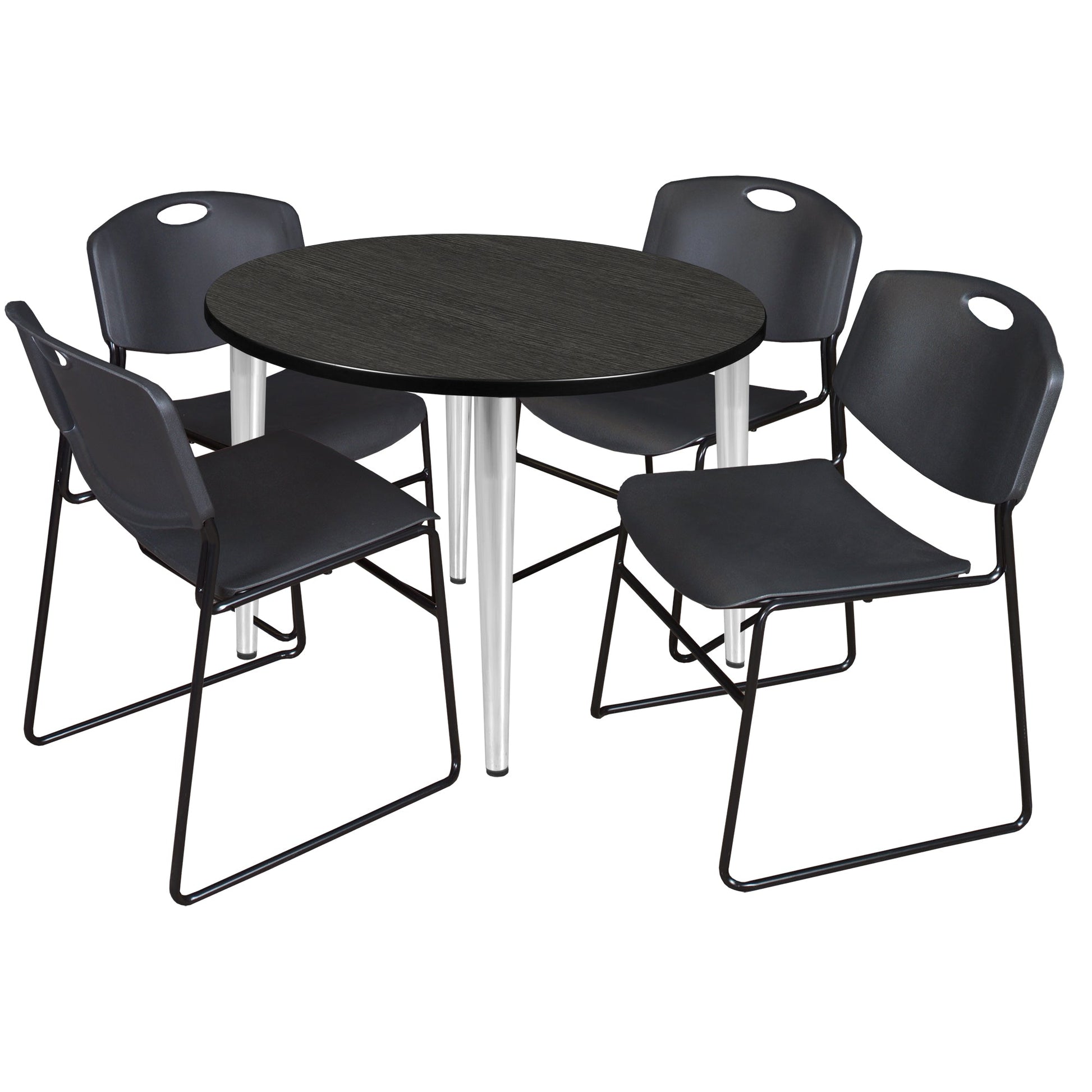 Regency Kahlo 42 in. Round Breakroom Table & 4 Zeng Stack Chairs - SchoolOutlet