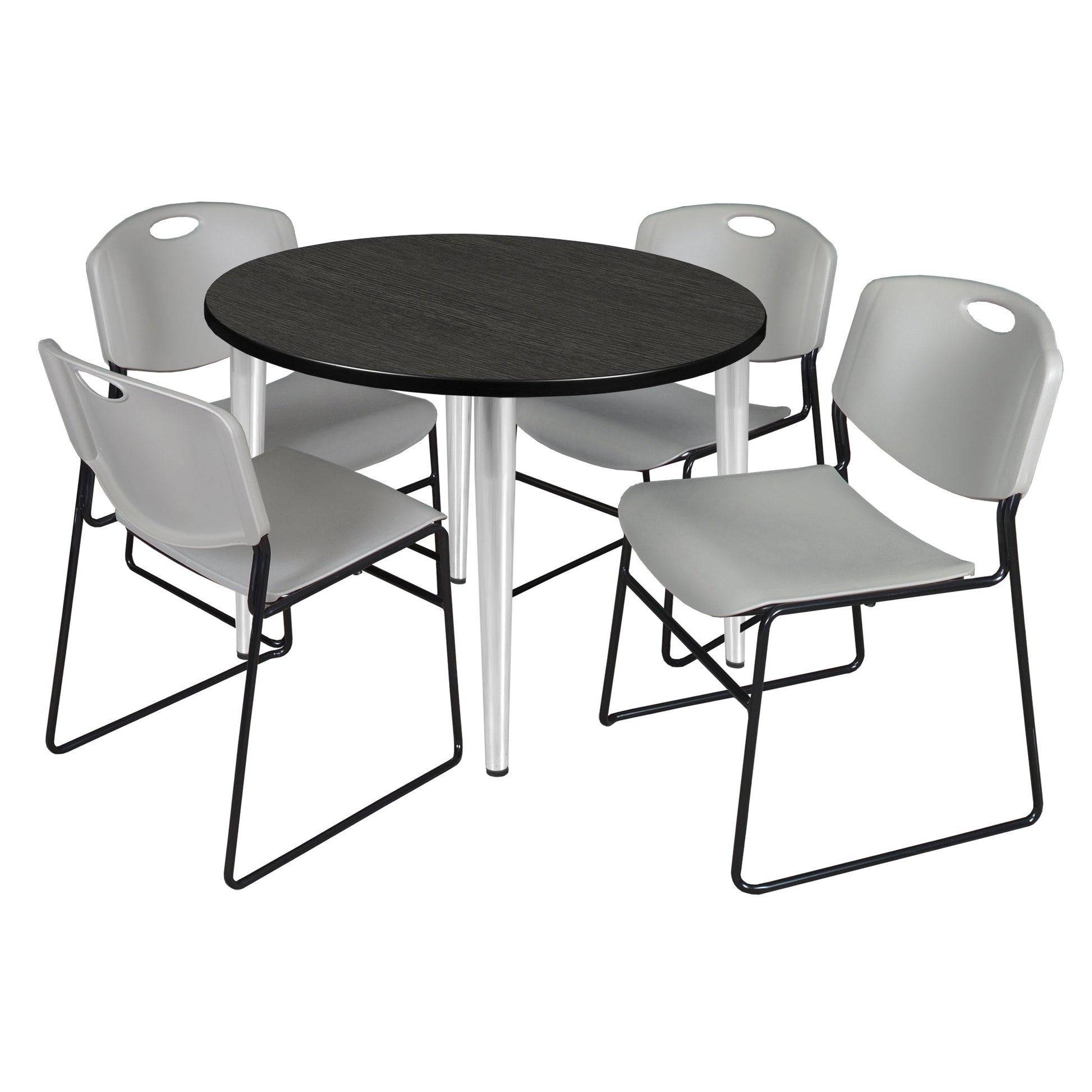 Regency Kahlo 42 in. Round Breakroom Table & 4 Zeng Stack Chairs - SchoolOutlet