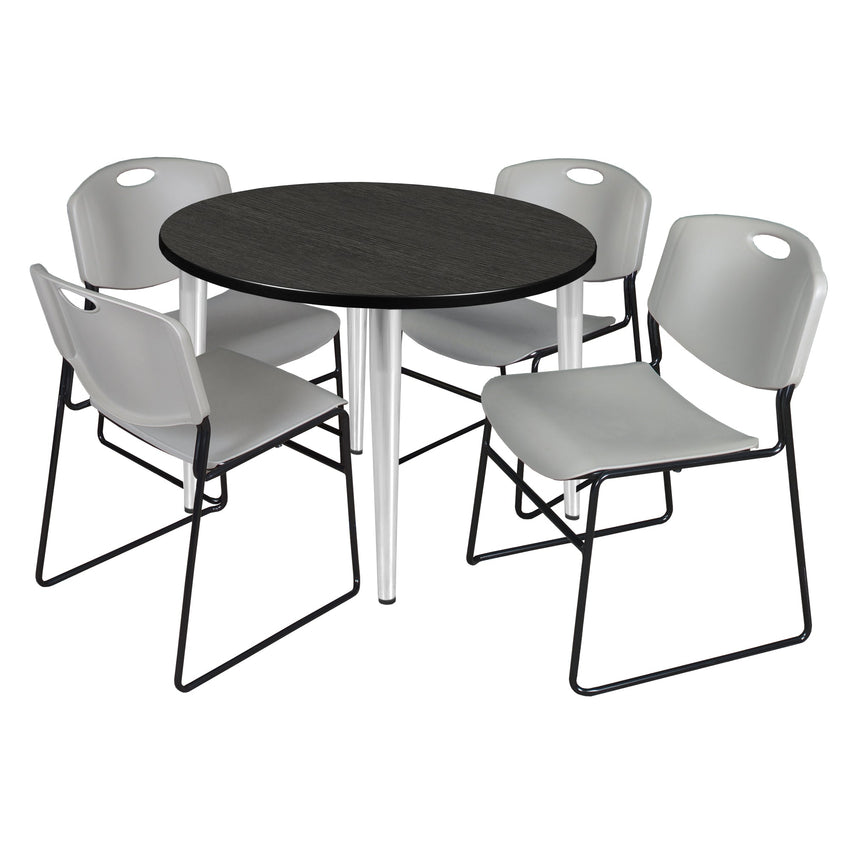 Regency Kahlo 42 in. Round Breakroom Table & 4 Zeng Stack Chairs - SchoolOutlet