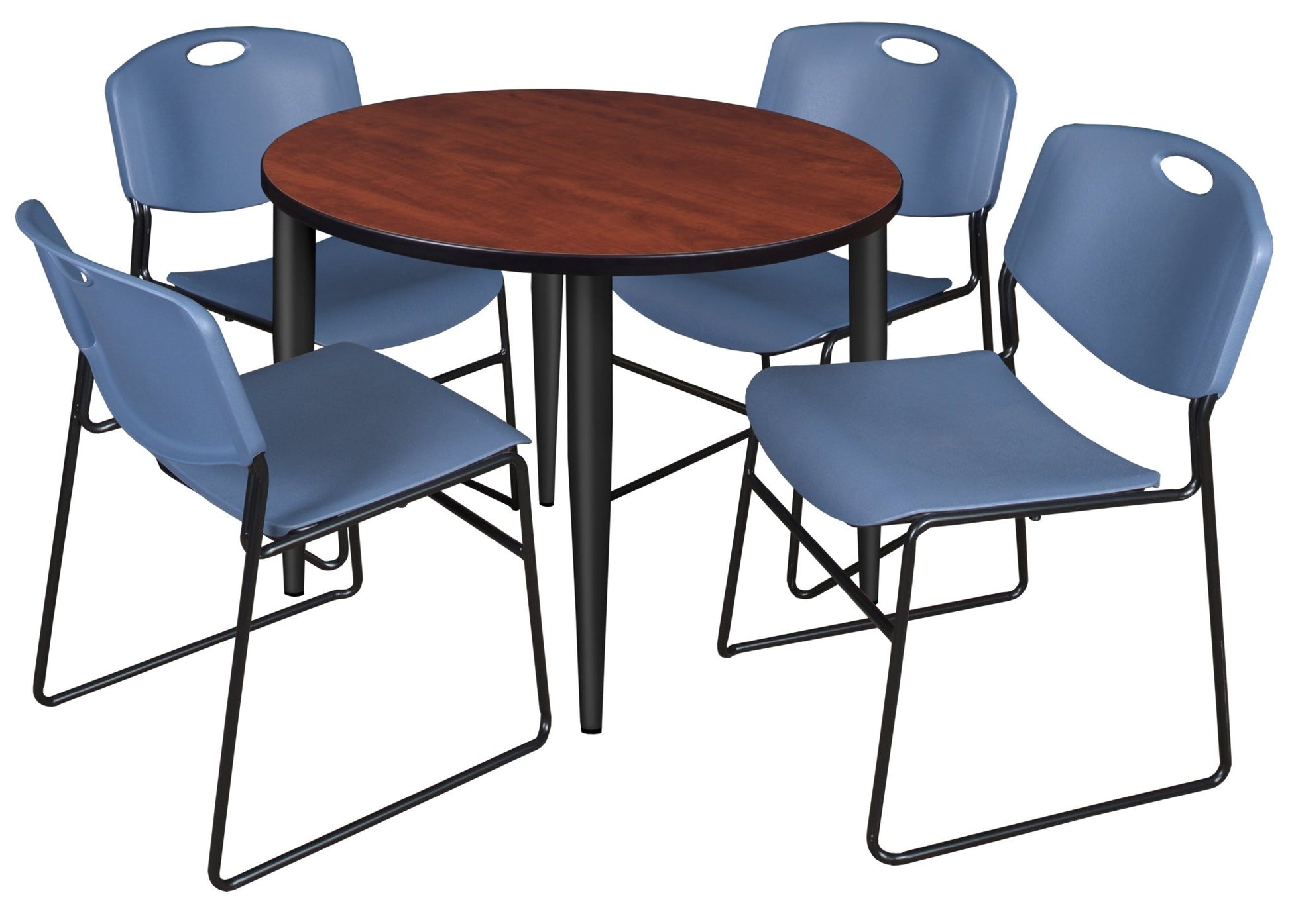 Regency Kahlo 42 in. Round Breakroom Table & 4 Zeng Stack Chairs - SchoolOutlet