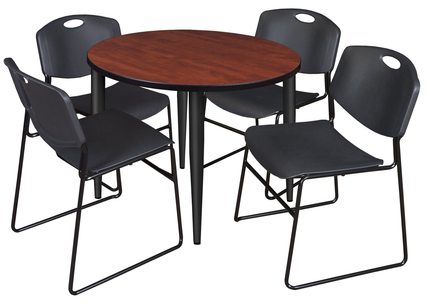 Regency Kahlo 42 in. Round Breakroom Table & 4 Zeng Stack Chairs - SchoolOutlet