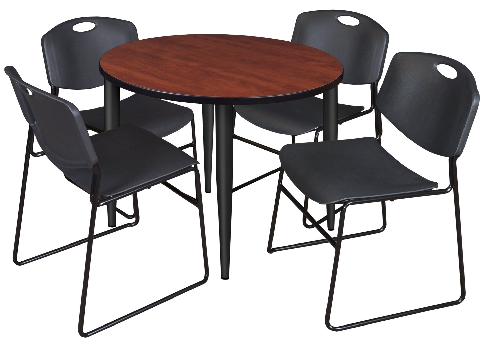 Regency Kahlo 42 in. Round Breakroom Table & 4 Zeng Stack Chairs - SchoolOutlet