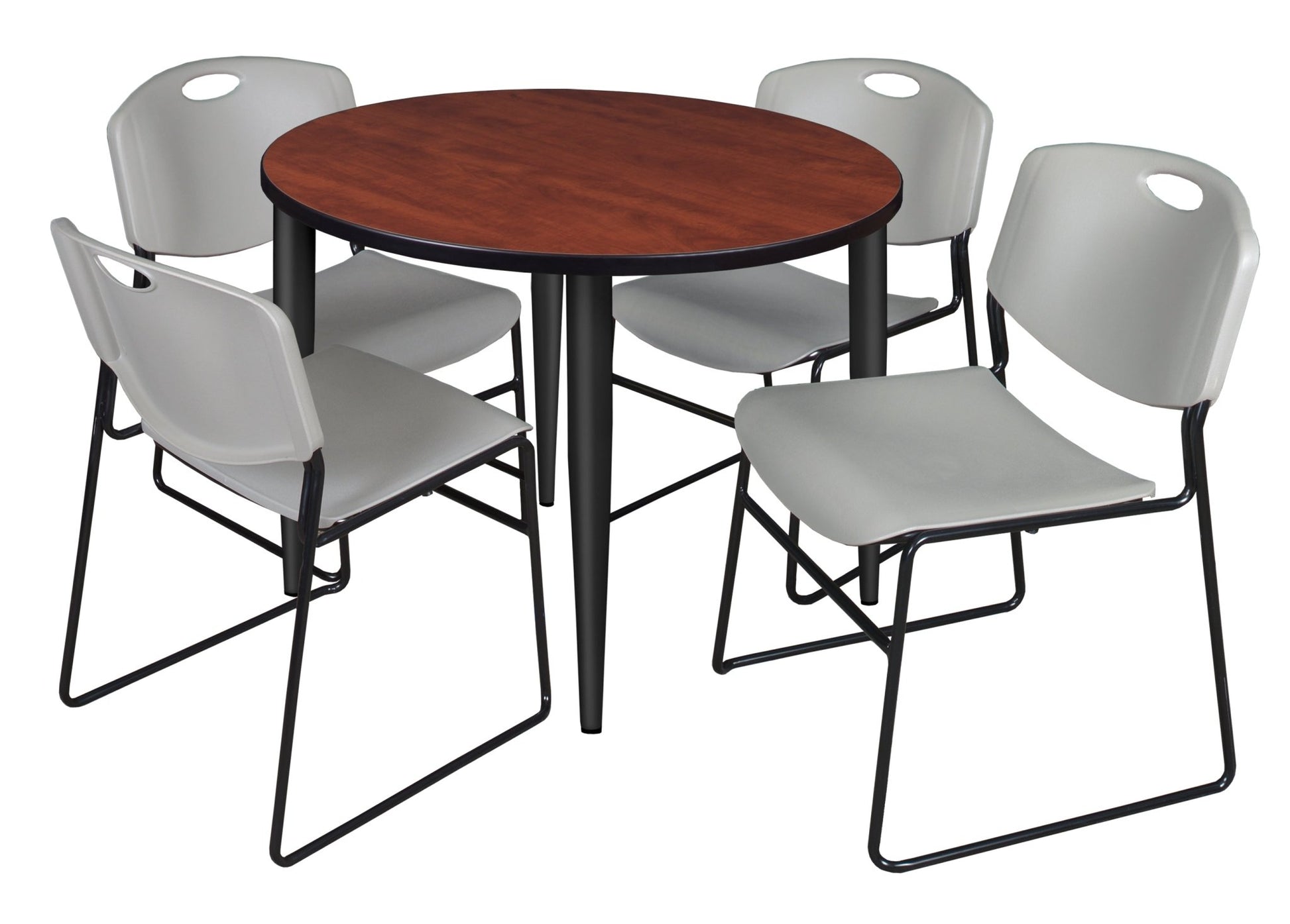 Regency Kahlo 42 in. Round Breakroom Table & 4 Zeng Stack Chairs - SchoolOutlet