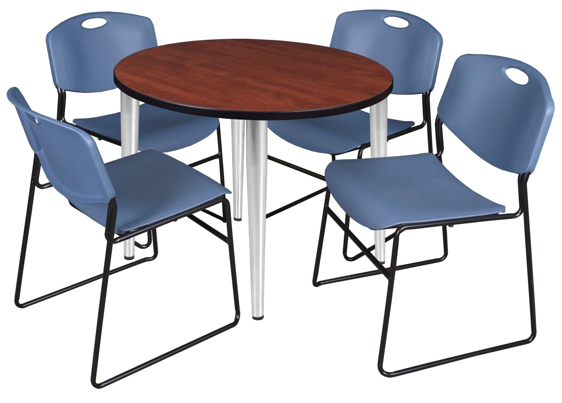 Regency Kahlo 42 in. Round Breakroom Table & 4 Zeng Stack Chairs - SchoolOutlet