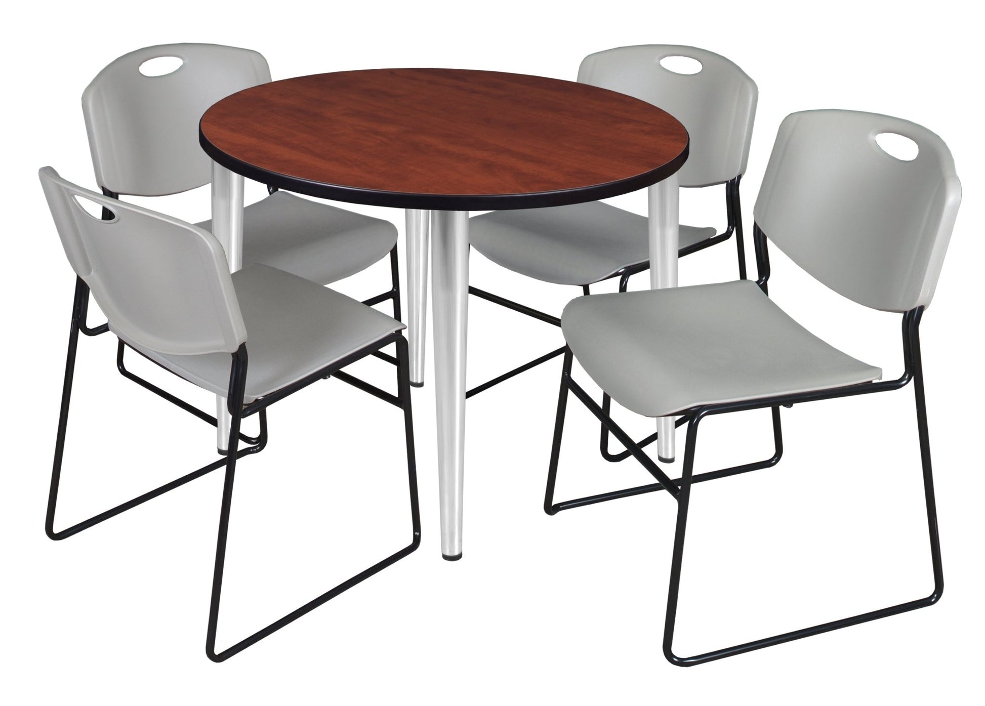 Regency Kahlo 42 in. Round Breakroom Table & 4 Zeng Stack Chairs - SchoolOutlet