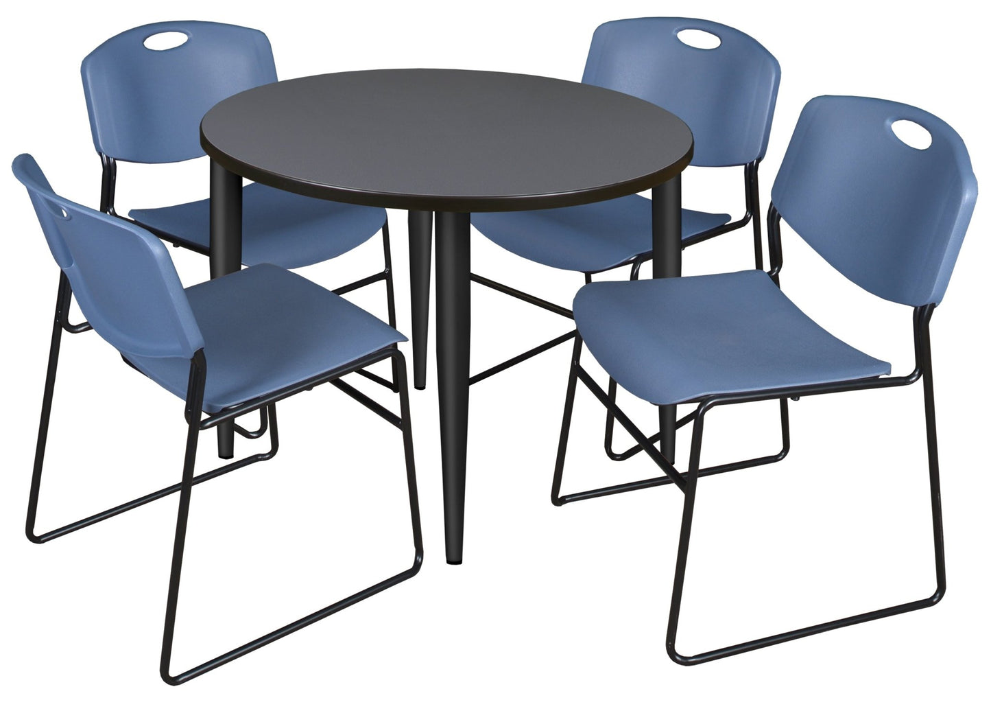 Regency Kahlo 42 in. Round Breakroom Table & 4 Zeng Stack Chairs - SchoolOutlet