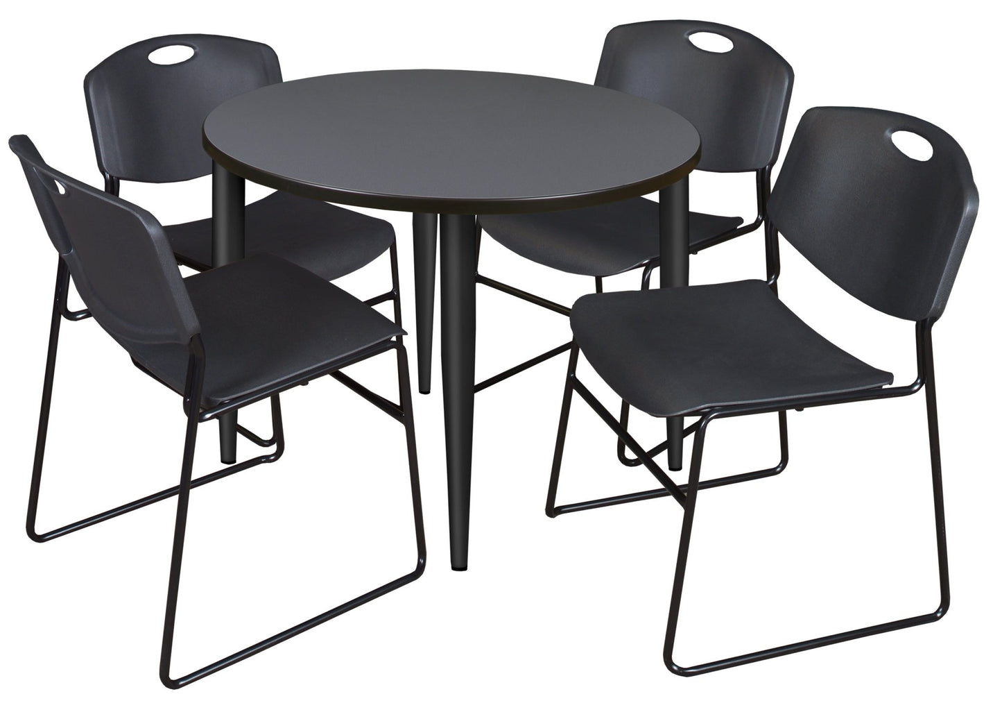 Regency Kahlo 42 in. Round Breakroom Table & 4 Zeng Stack Chairs - SchoolOutlet