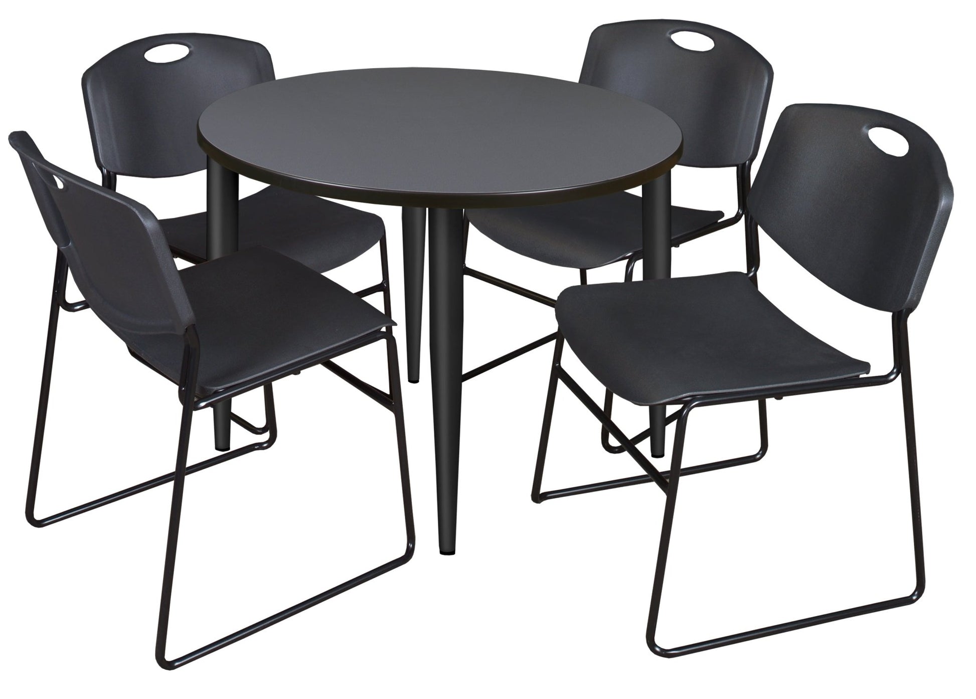 Regency Kahlo 42 in. Round Breakroom Table & 4 Zeng Stack Chairs - SchoolOutlet
