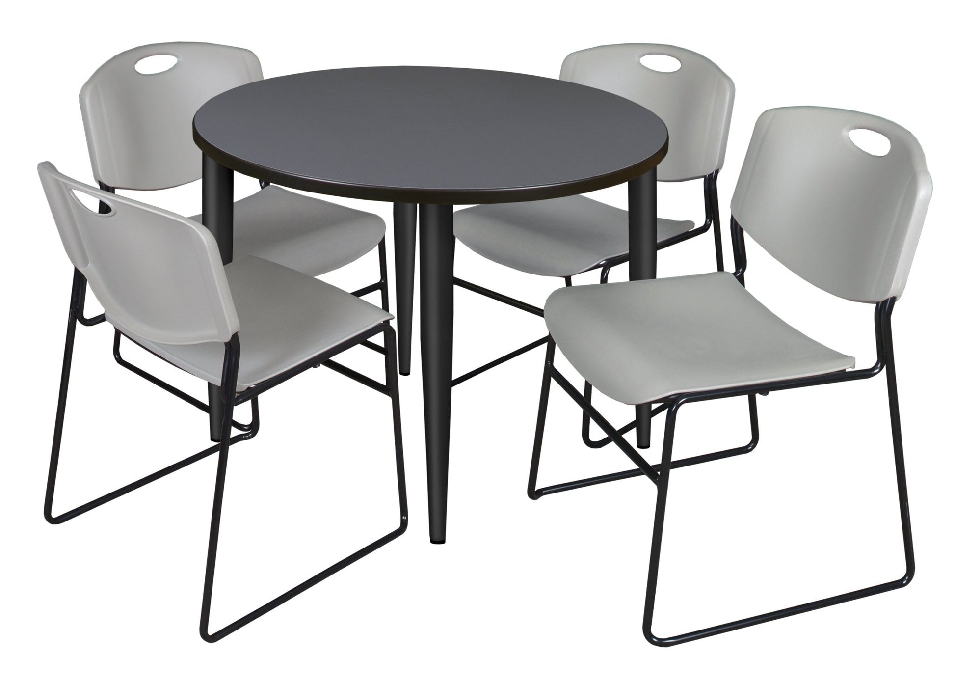Regency Kahlo 42 in. Round Breakroom Table & 4 Zeng Stack Chairs - SchoolOutlet