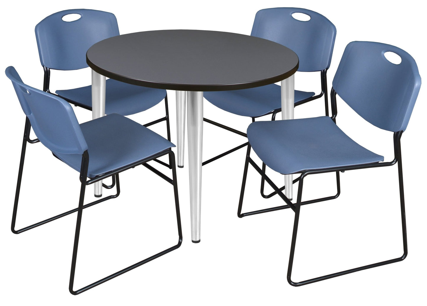 Regency Kahlo 42 in. Round Breakroom Table & 4 Zeng Stack Chairs - SchoolOutlet