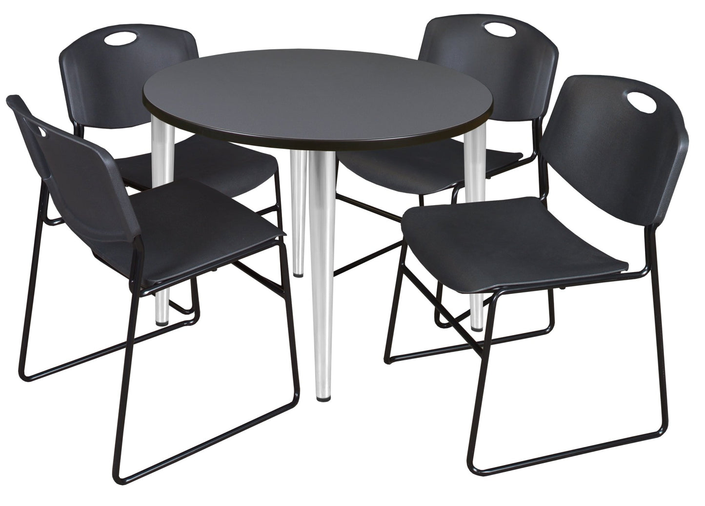 Regency Kahlo 42 in. Round Breakroom Table & 4 Zeng Stack Chairs - SchoolOutlet