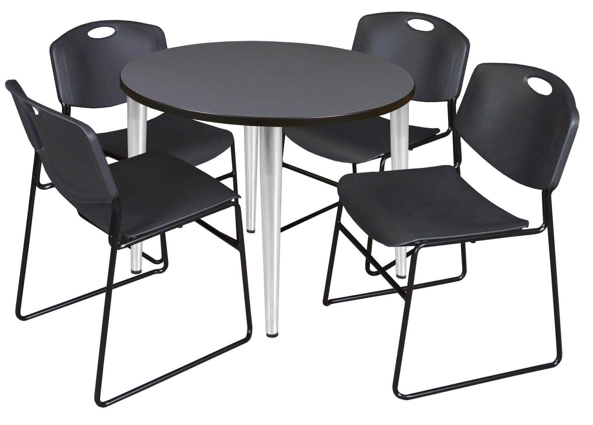 Regency Kahlo 42 in. Round Breakroom Table & 4 Zeng Stack Chairs - SchoolOutlet