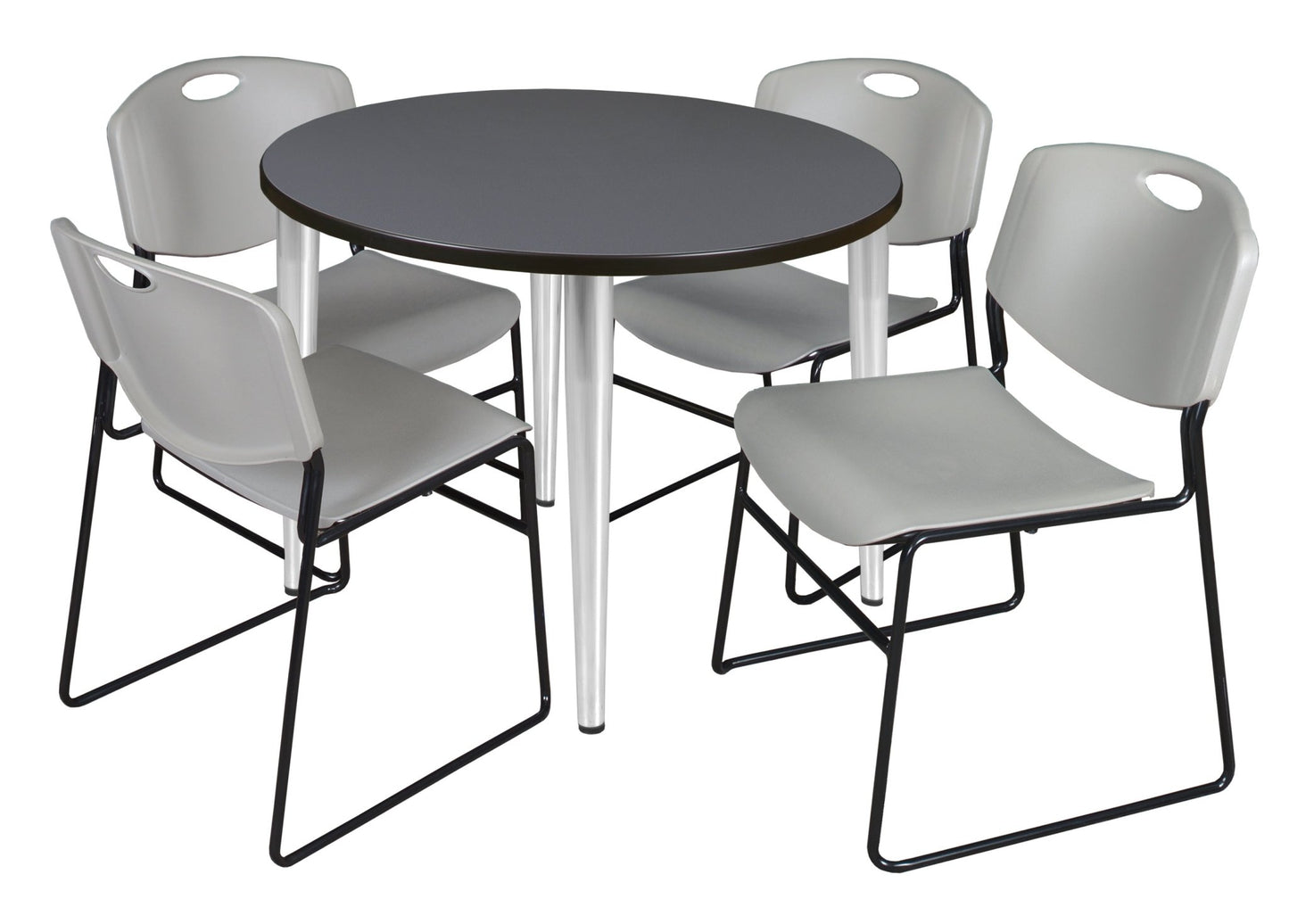 Regency Kahlo 42 in. Round Breakroom Table & 4 Zeng Stack Chairs - SchoolOutlet