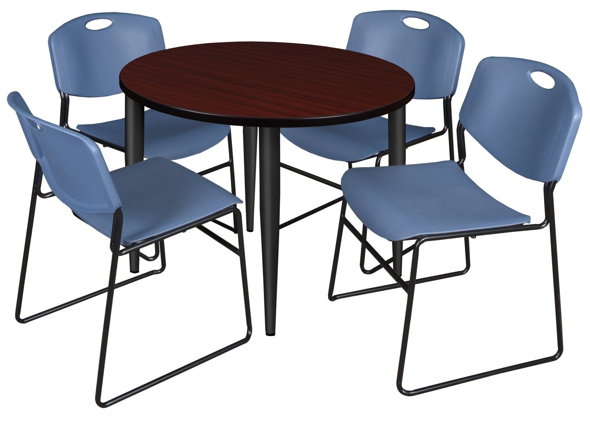 Regency Kahlo 42 in. Round Breakroom Table & 4 Zeng Stack Chairs - SchoolOutlet