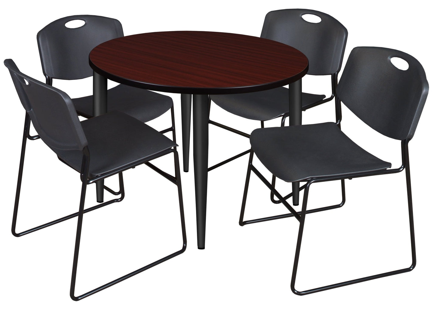 Regency Kahlo 42 in. Round Breakroom Table & 4 Zeng Stack Chairs - SchoolOutlet