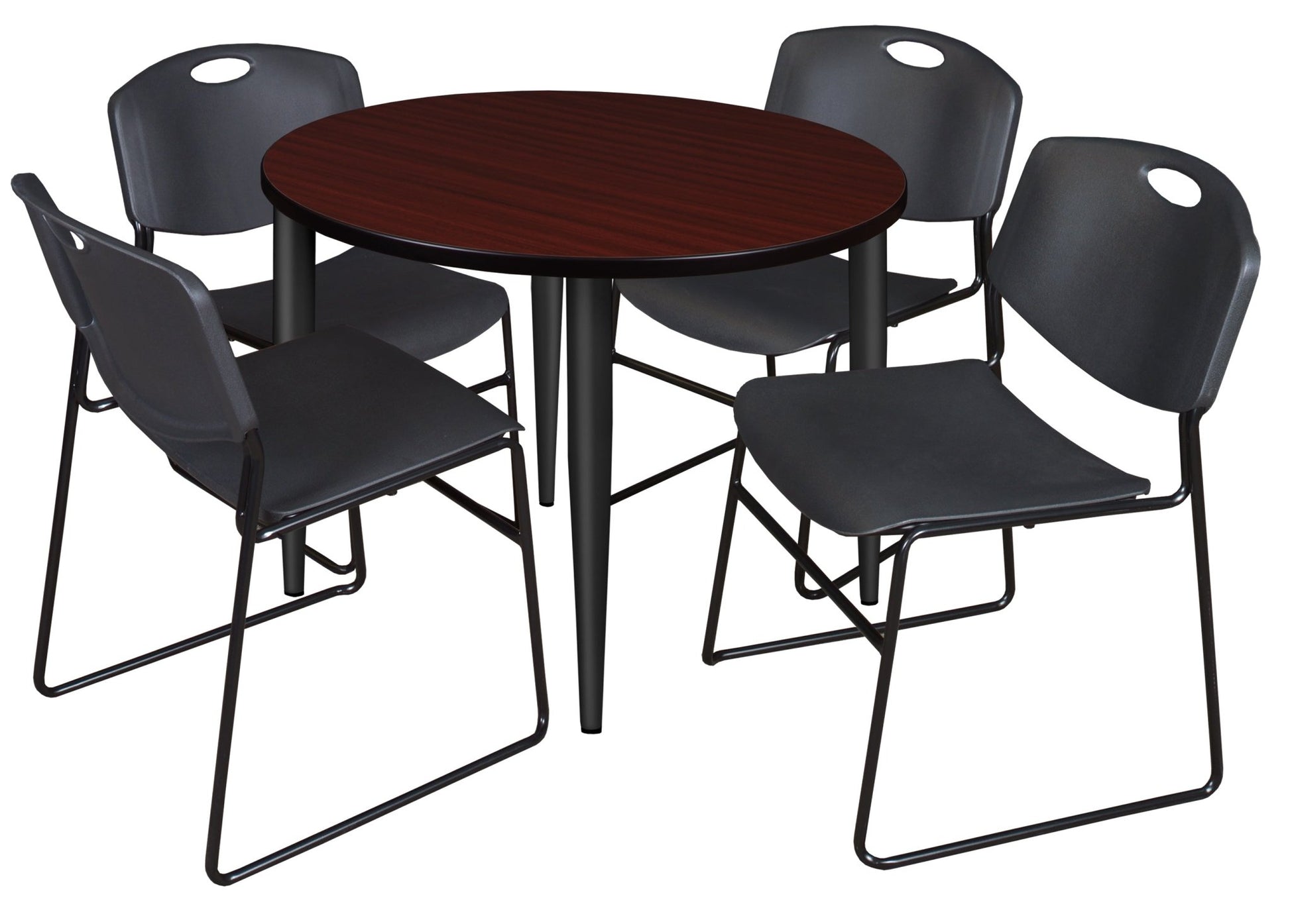 Regency Kahlo 42 in. Round Breakroom Table & 4 Zeng Stack Chairs - SchoolOutlet
