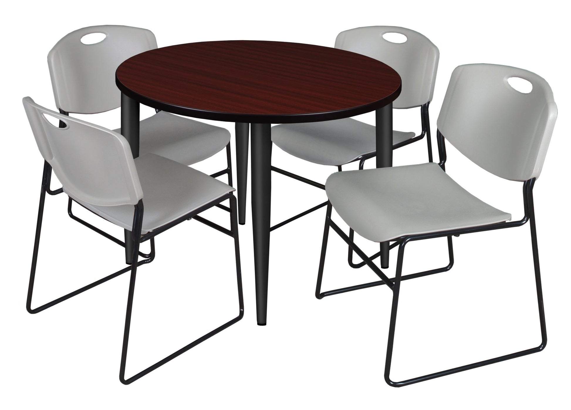 Regency Kahlo 42 in. Round Breakroom Table & 4 Zeng Stack Chairs - SchoolOutlet
