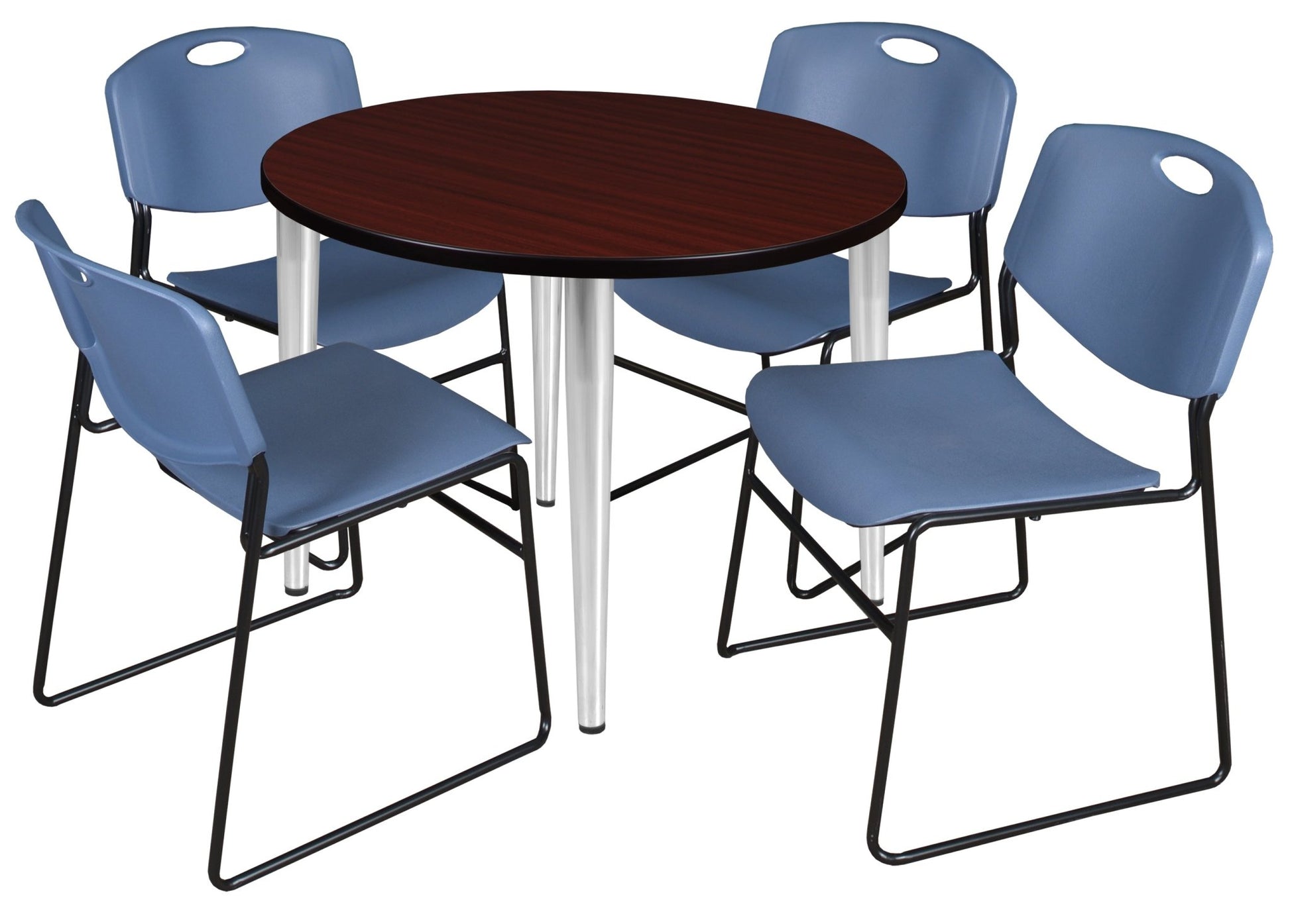 Regency Kahlo 42 in. Round Breakroom Table & 4 Zeng Stack Chairs - SchoolOutlet